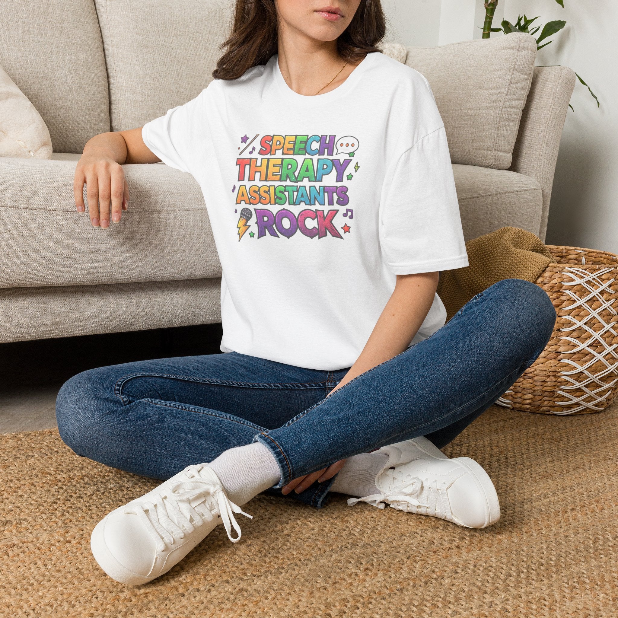 Speech Therapy Assistants Rock T-Shirt — Colorful Retro Pride Tee for SLP Assistants