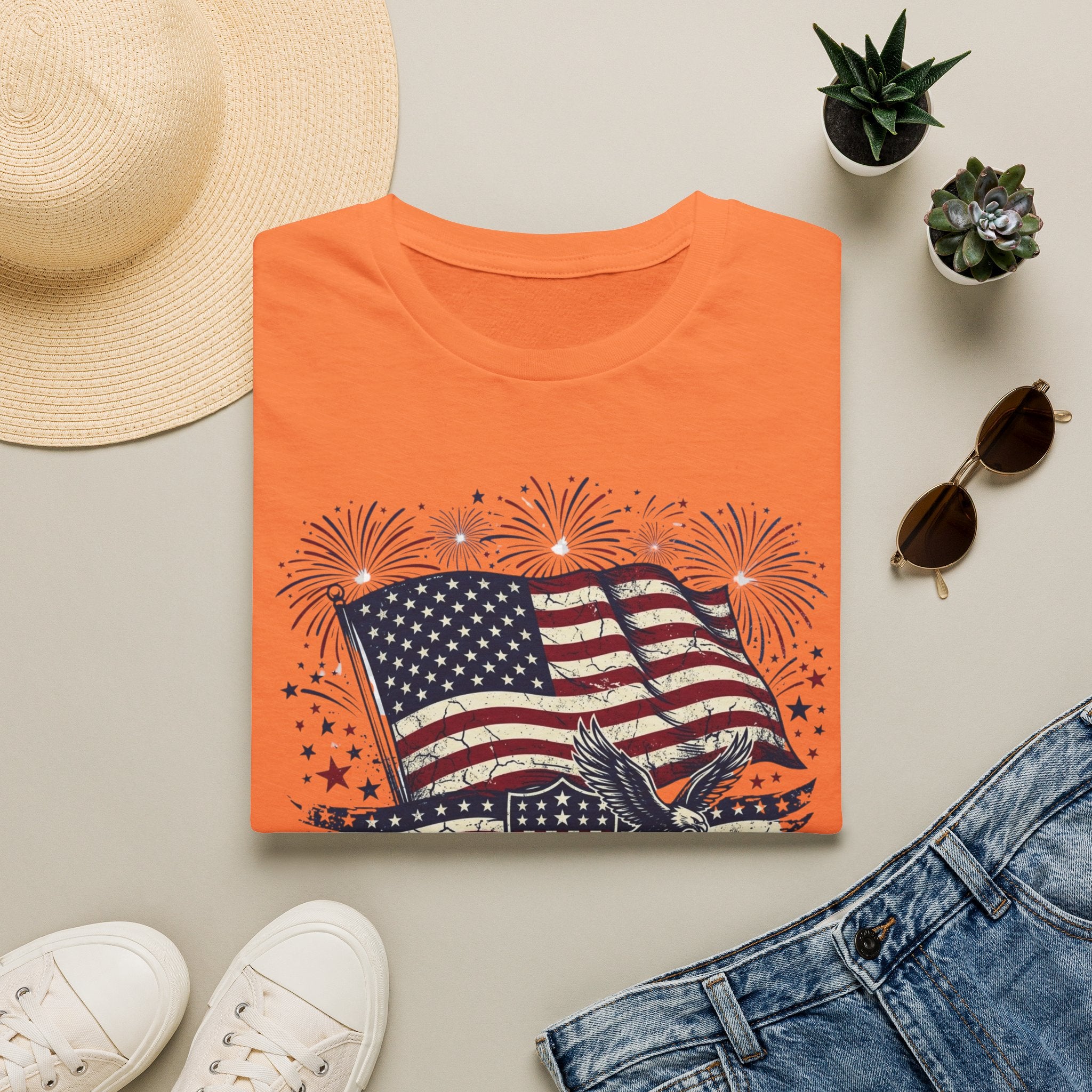 American Flag Eagle T-Shirt — Patriotic 4th of July Tee with Fireworks
