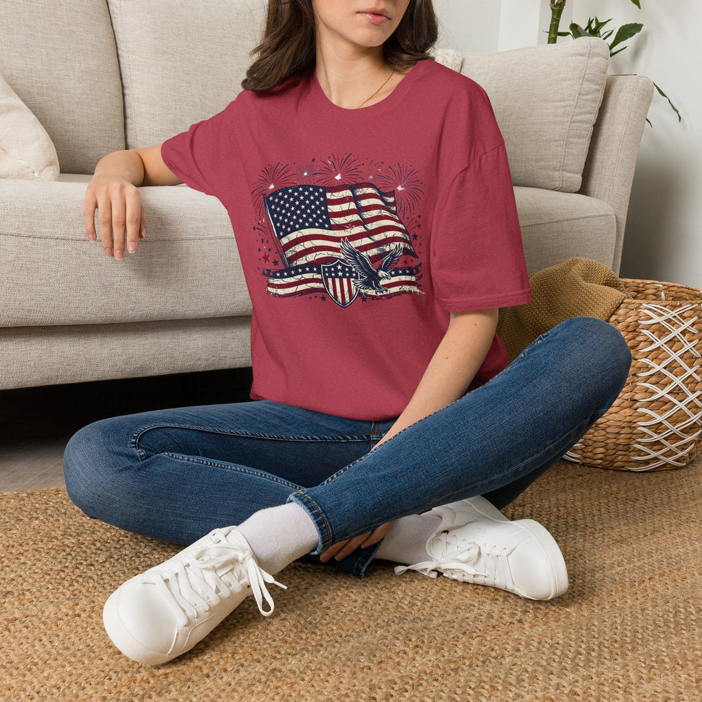American Flag Eagle T-Shirt — Patriotic 4th of July Tee with Fireworks