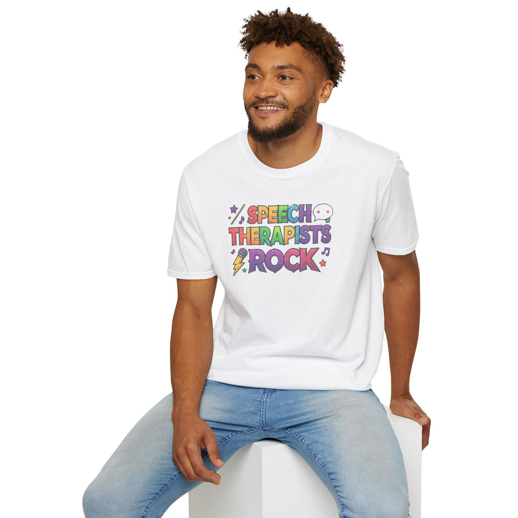 Speech Therapists Rock T-Shirt — Colorful Retro Graphic Tee for SLPs