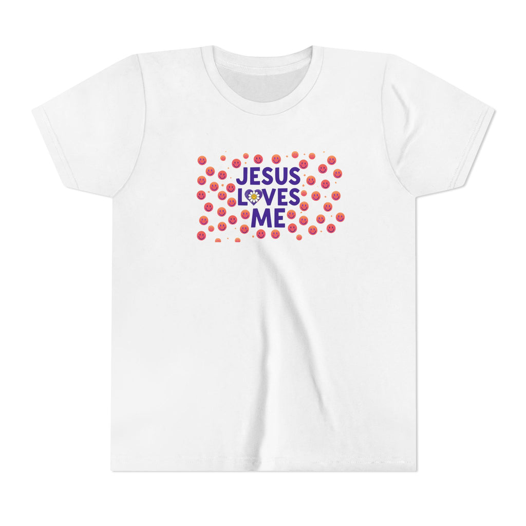 Youth Tee - "Jesus Loves Me" Colorful Dot Christian Kids Shirt