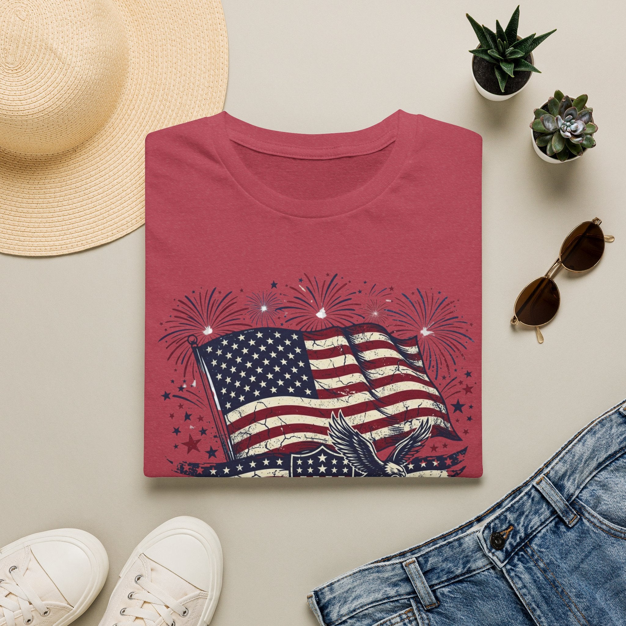American Flag Eagle T-Shirt — Patriotic 4th of July Tee with Fireworks