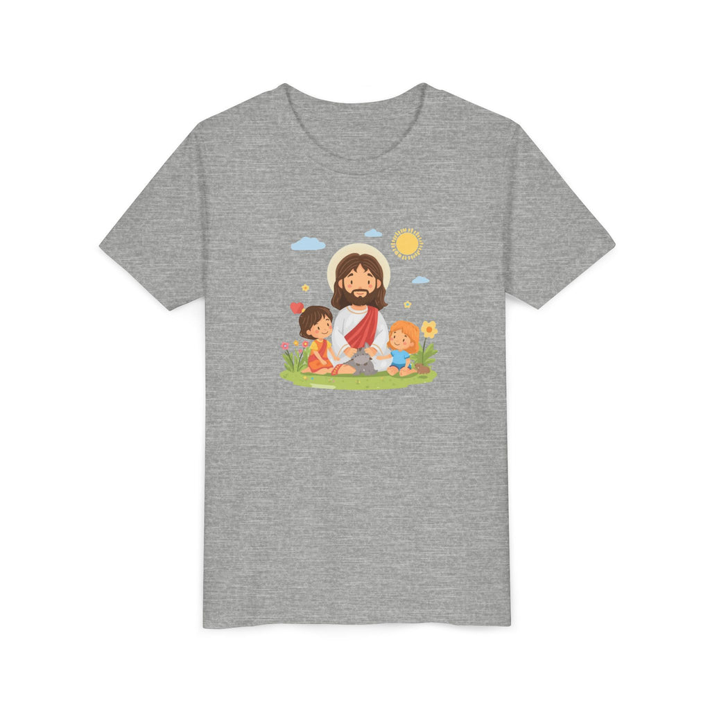 Youth Tee — Cute Jesus with Children Illustration Faith Shirt