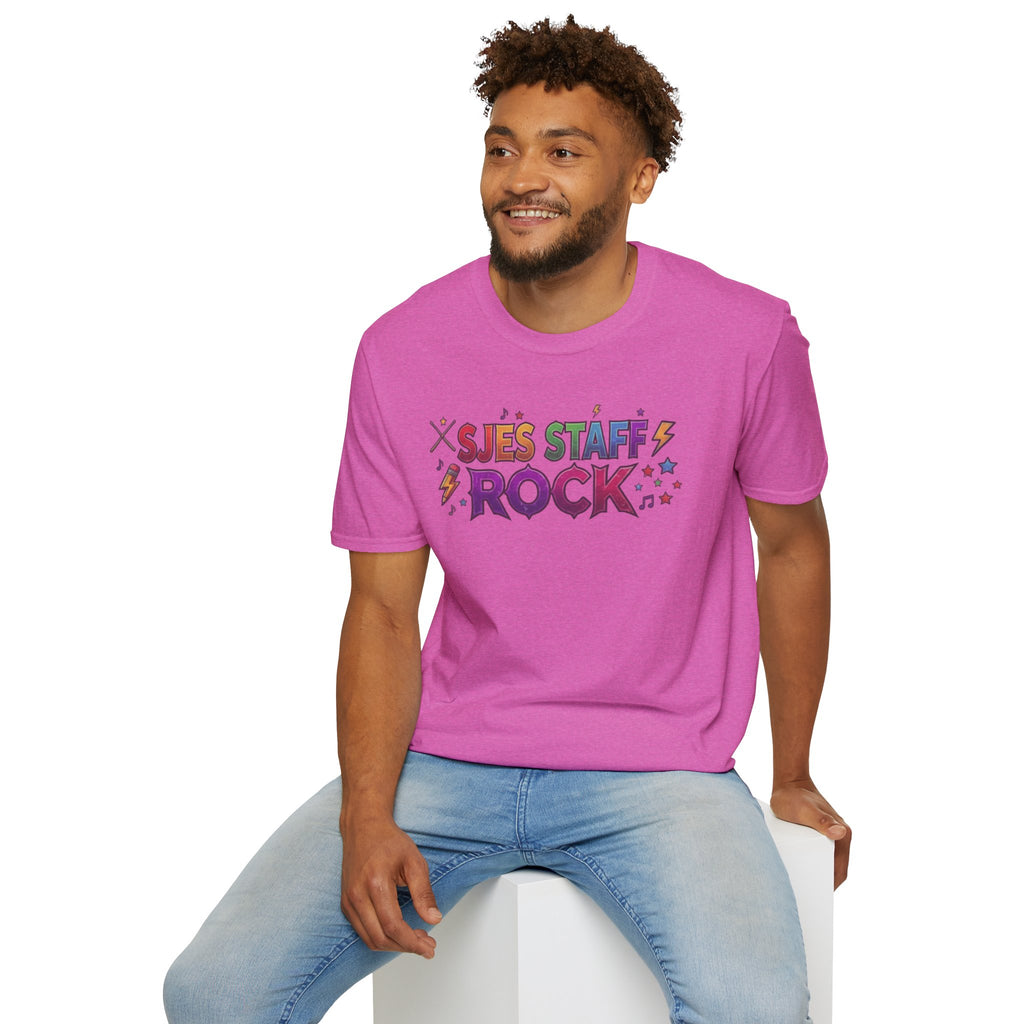 SJES Staff Rock T-Shirt — Colorful Retro School Staff Appreciation Tee