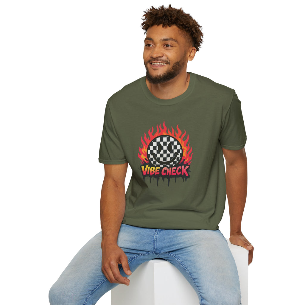 Vibe Check Graphic T-Shirt — Checkerboard Flame Design