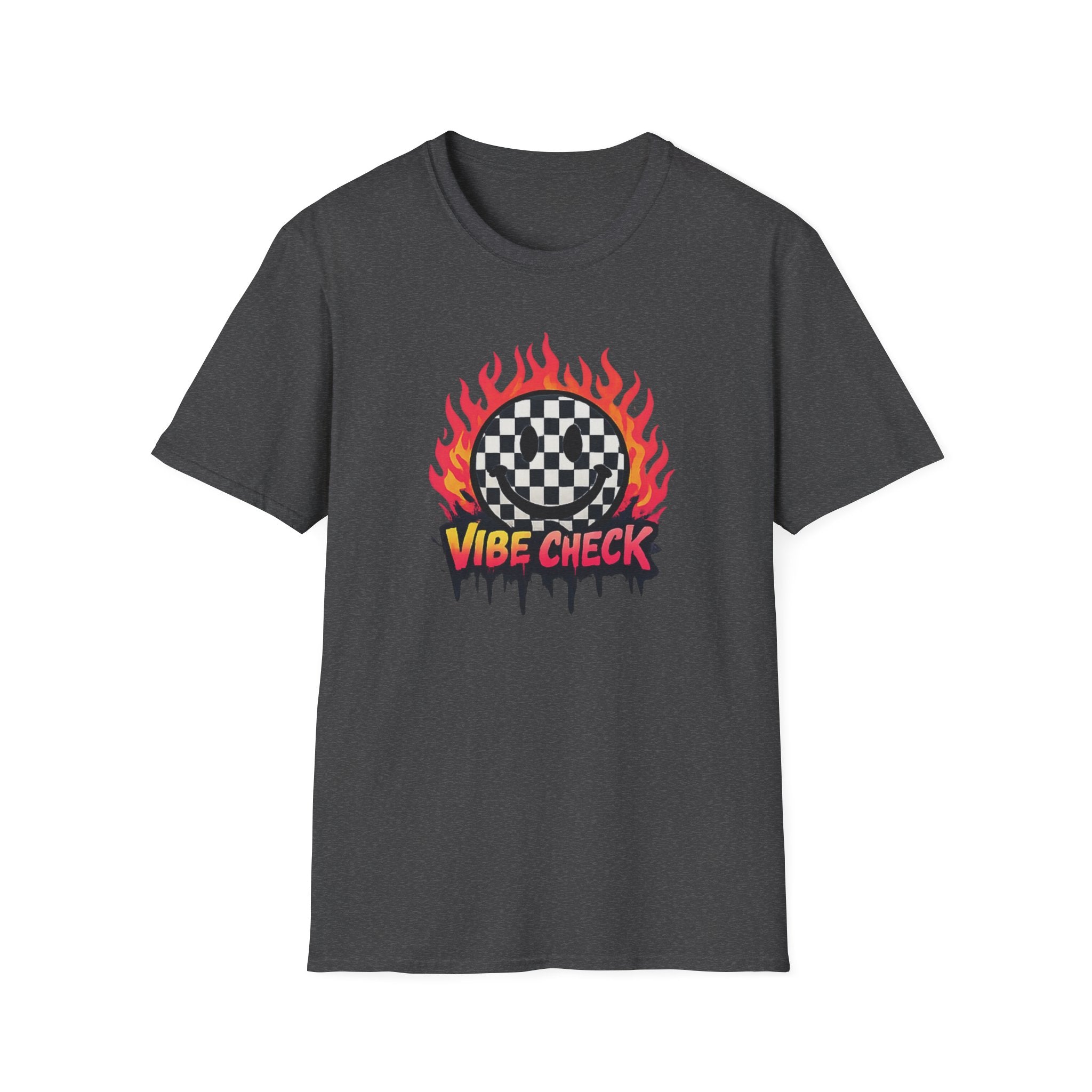Vibe Check Graphic T-Shirt — Checkerboard Flame Design
