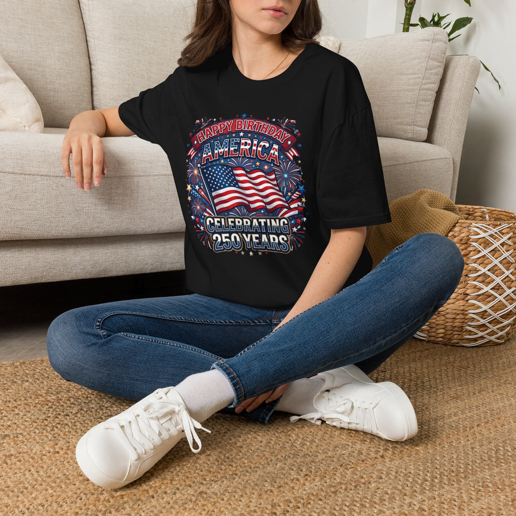 T-Shirt — "Happy Birthday America" Patriotic Flag Tee for 4th of July