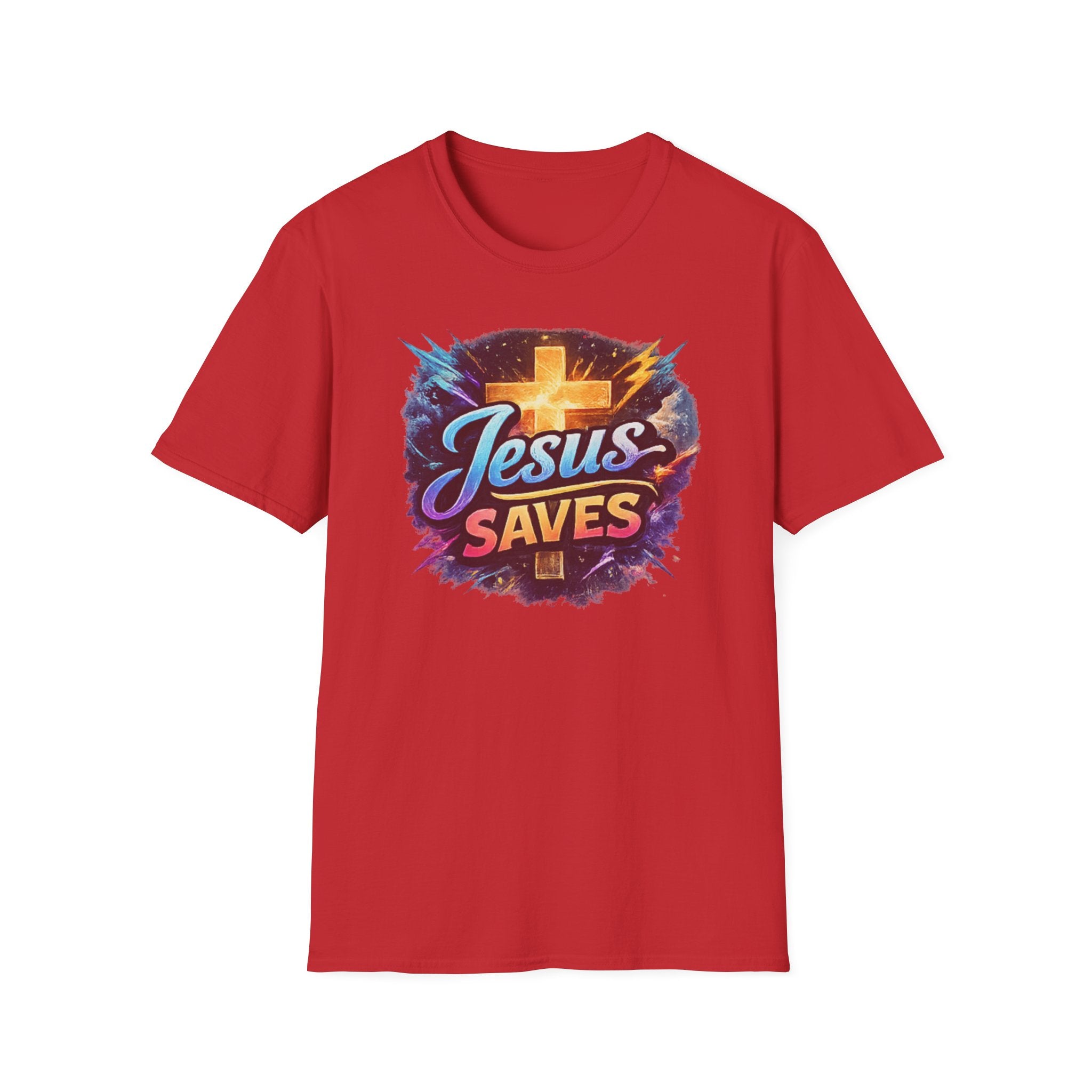Jesus Saves T-Shirt — Colorful Cross Christian Faith Tee