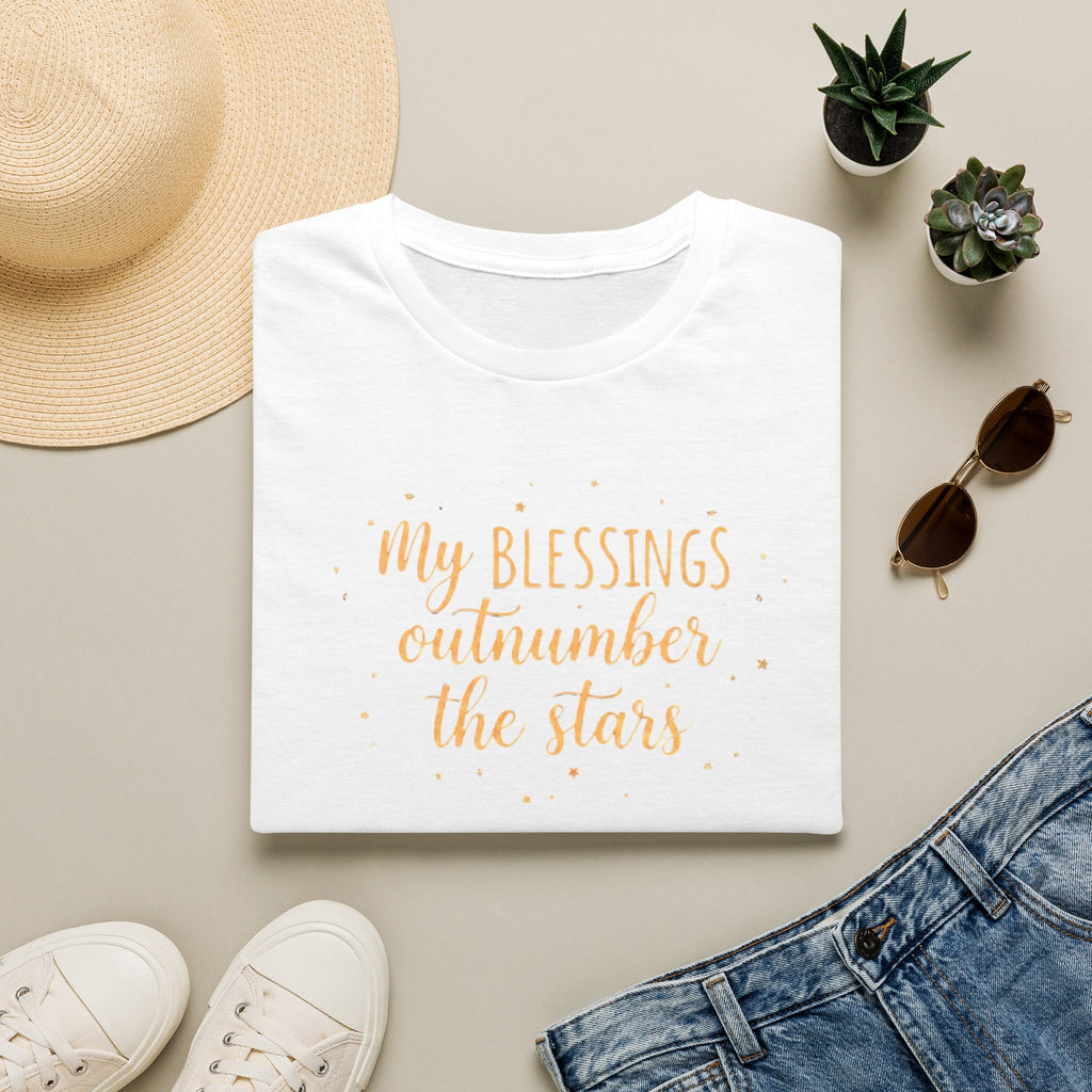 T-Shirt — “My Blessings Outnumber the Stars” Inspirational Script Tee