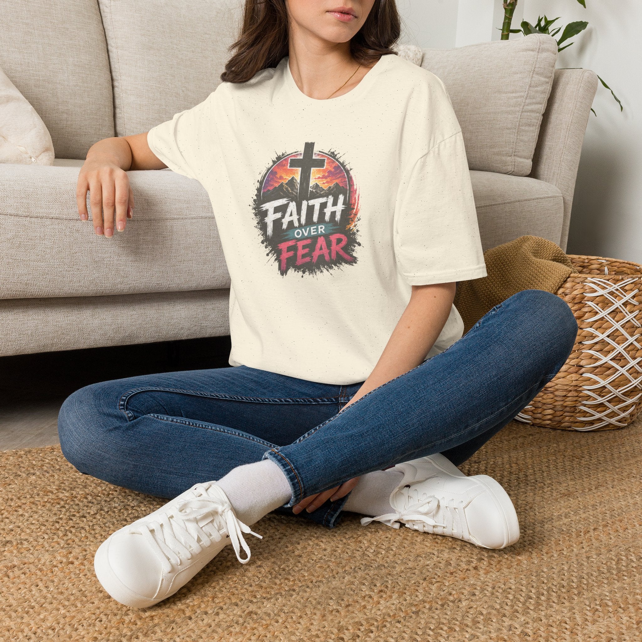 Faith Over Fear T‑Shirt — Christian Cross Inspirational Tee