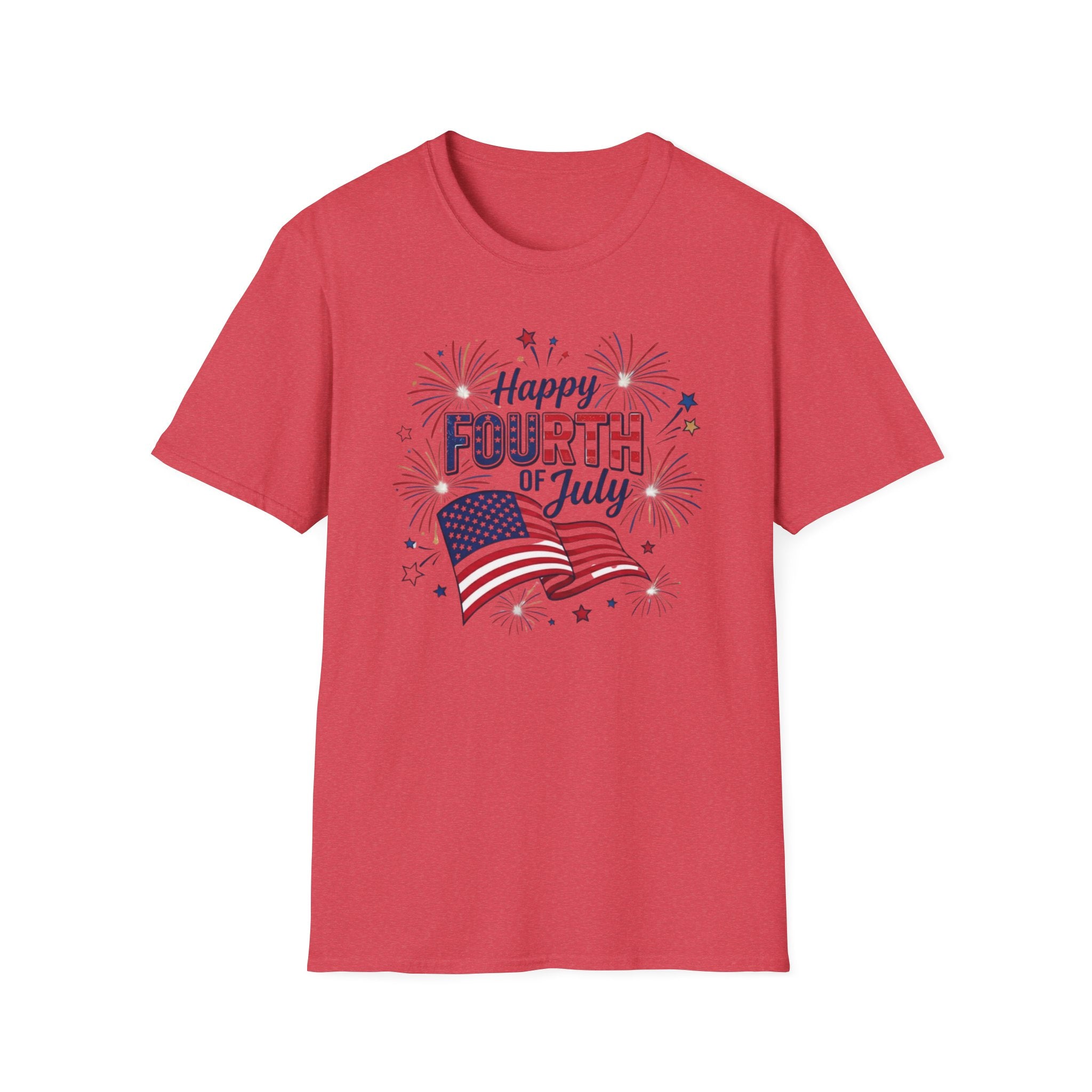 Fourth of July T-Shirt — "Happy Fourth of July" Patriotic Fireworks Flag Tee