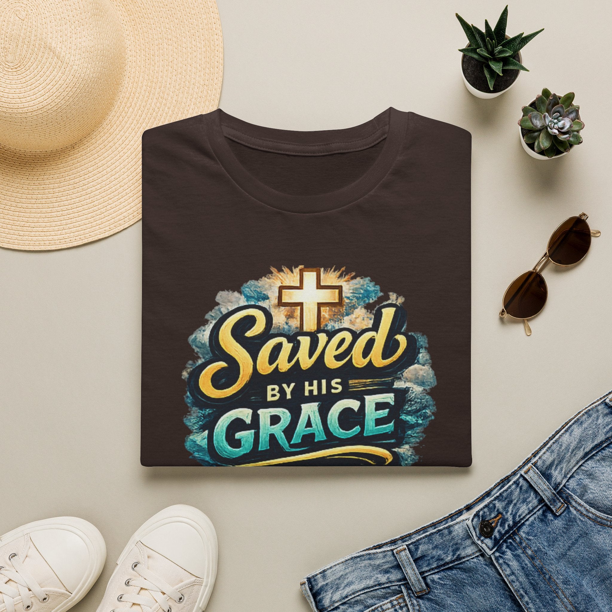 T-Shirt — "Saved by His Grace" Christian Faith Tee