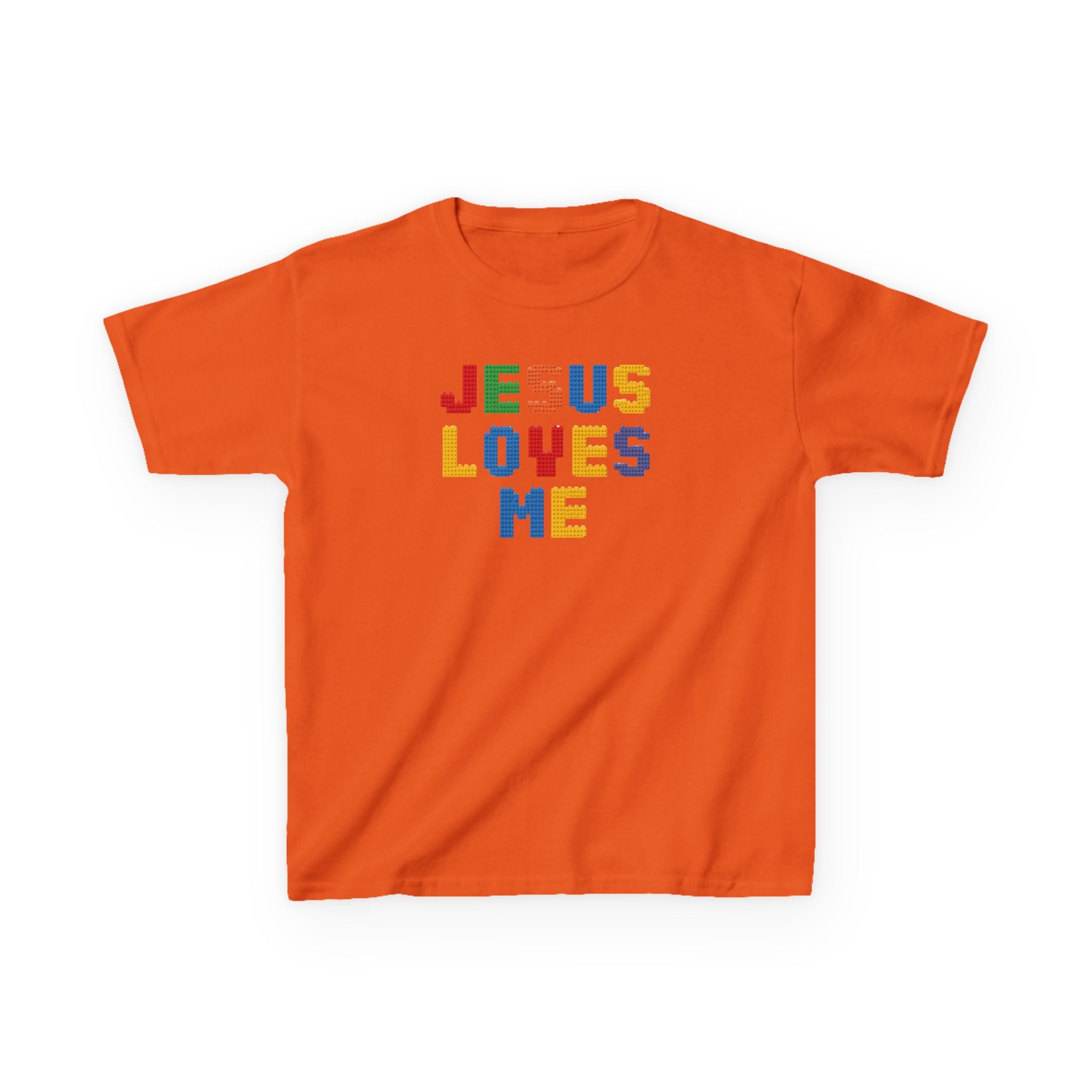 Kids T-Shirt — "Jesus Loves Me" Colorful Block Letter Tee