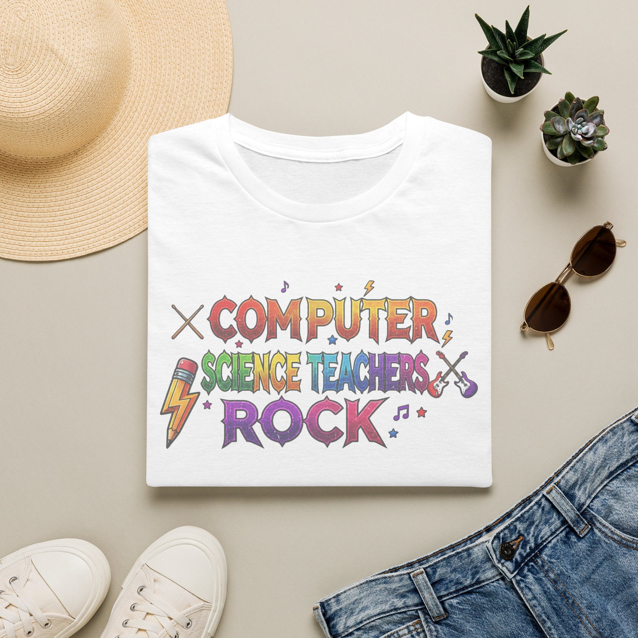 Computer Science Teachers Rock T-Shirt — Colorful Retro Teacher Appreciation Tee