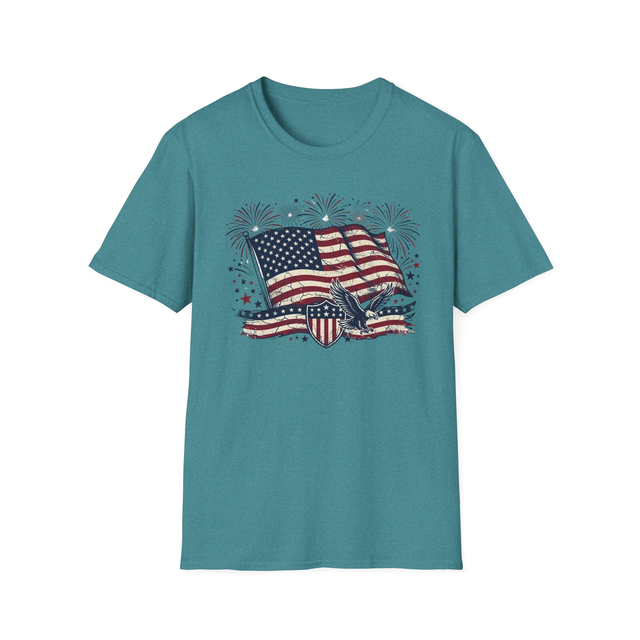 American Flag Eagle T-Shirt — Patriotic 4th of July Tee with Fireworks