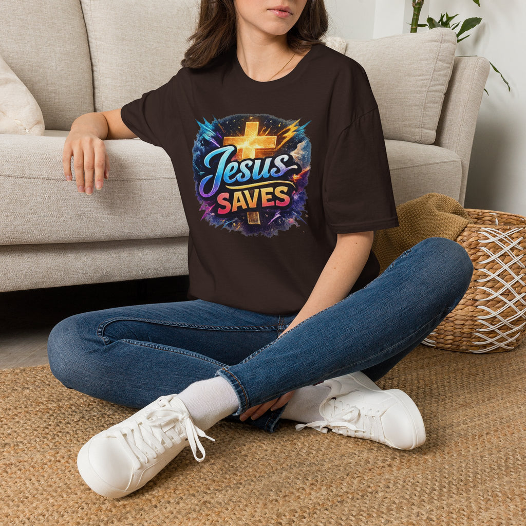 Jesus Saves T-Shirt — Colorful Cross Christian Faith Tee