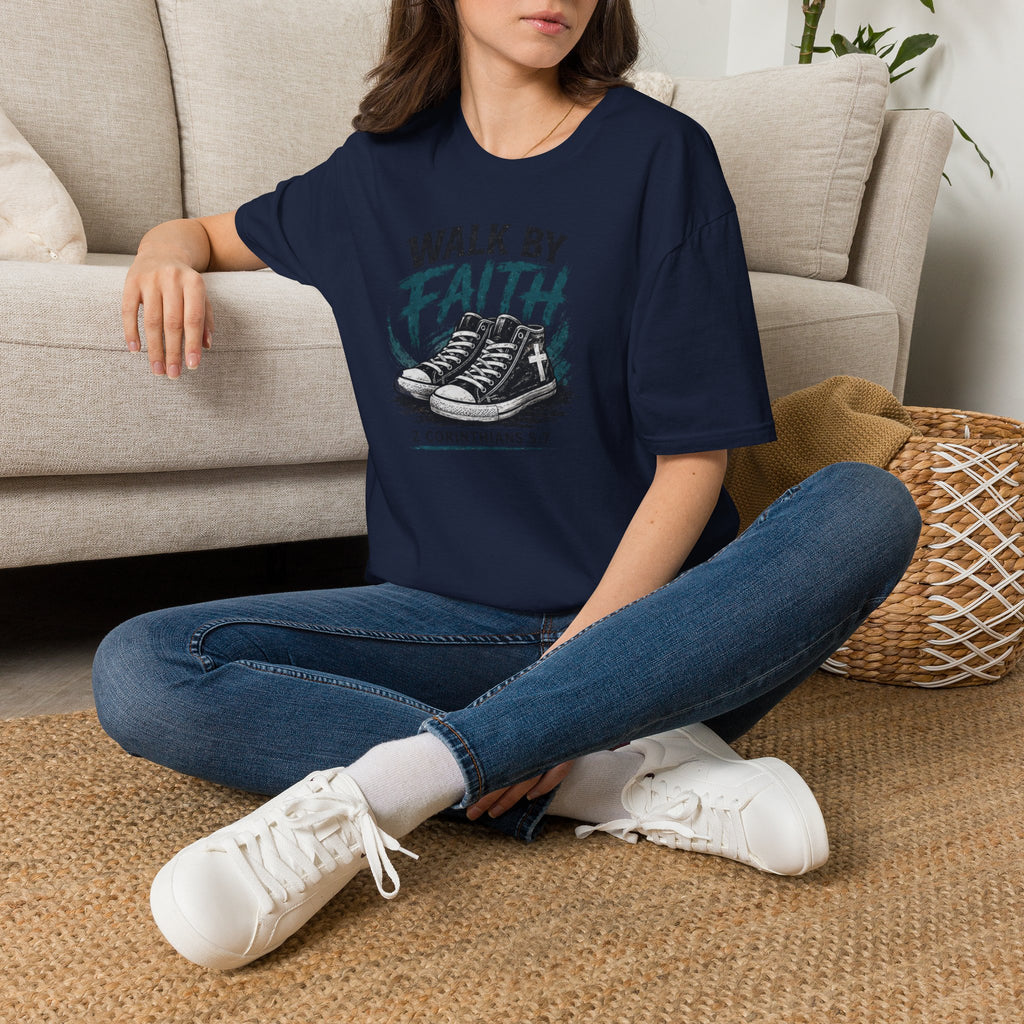 Walk by Faith T-Shirt — Christian Faith Graphic Tee (2 Corinthians 5:7)