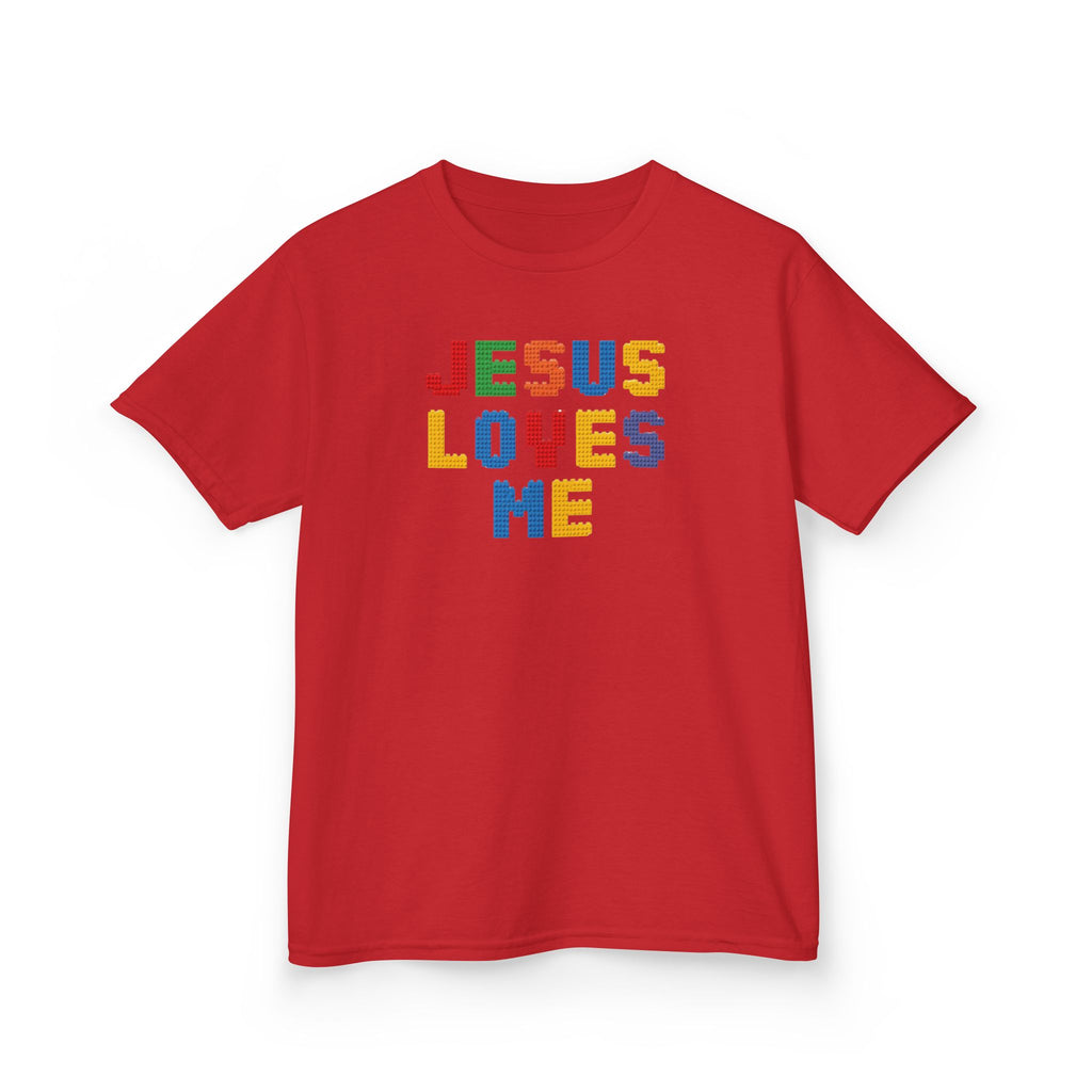 Kids T-Shirt — "Jesus Loves Me" Colorful Block Letter Tee
