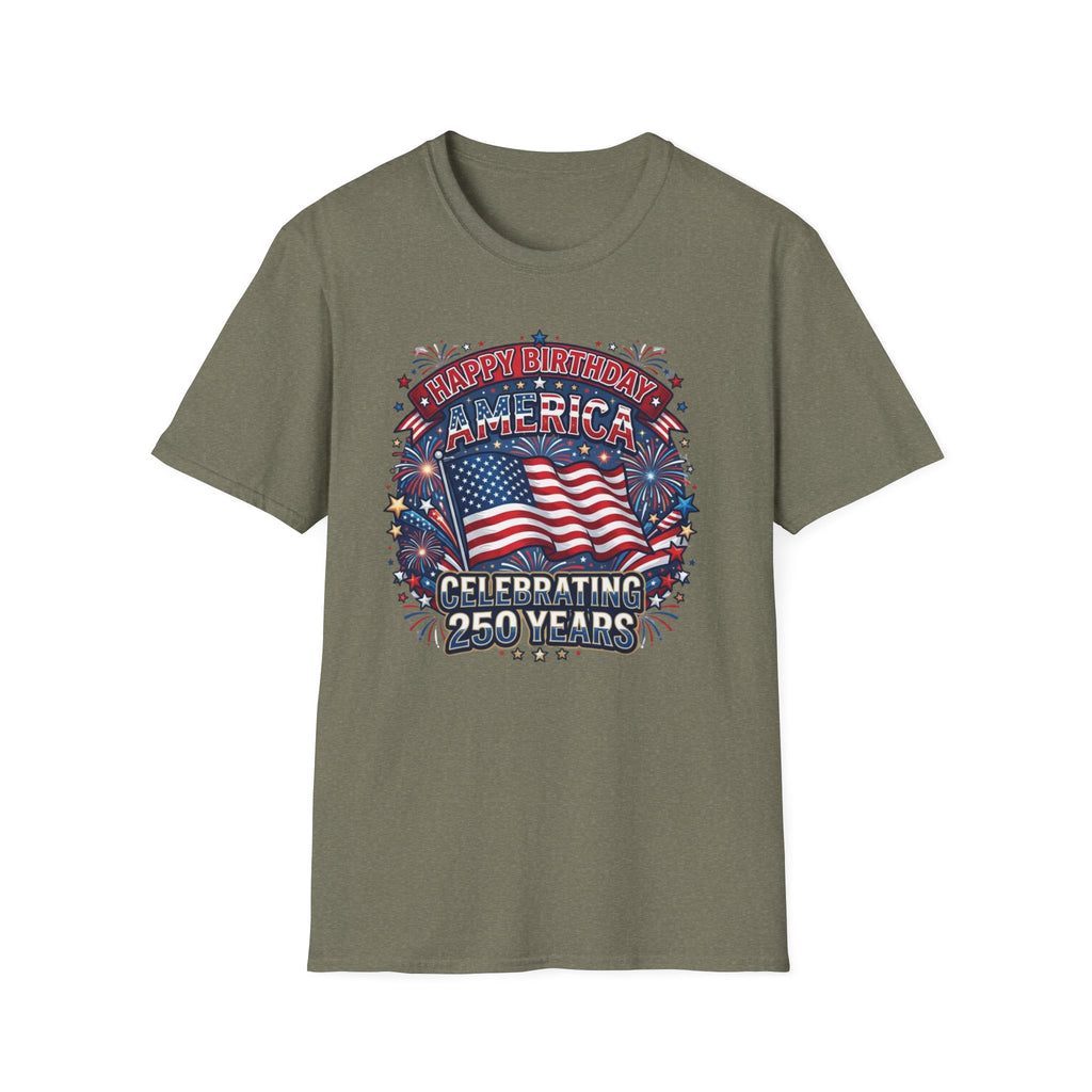 T-Shirt — "Happy Birthday America" Patriotic Flag Tee for 4th of July