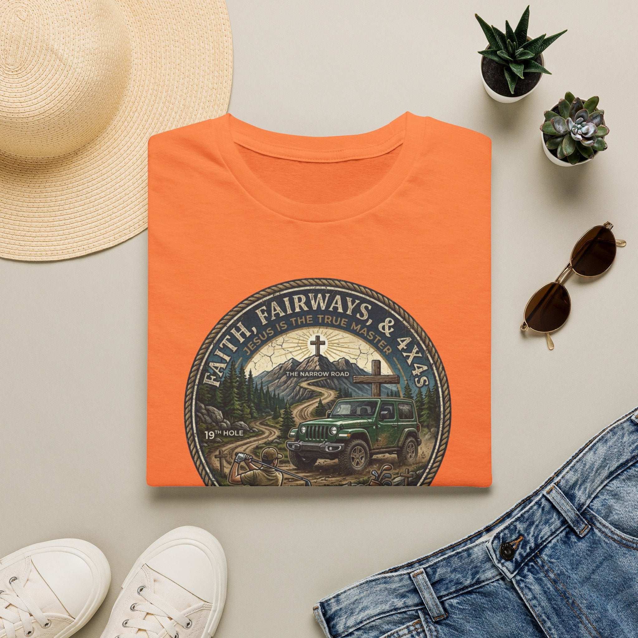 Faith, Fairways & 4x4s Graphic Tee — Outdoor Christian Adventure T-Shirt