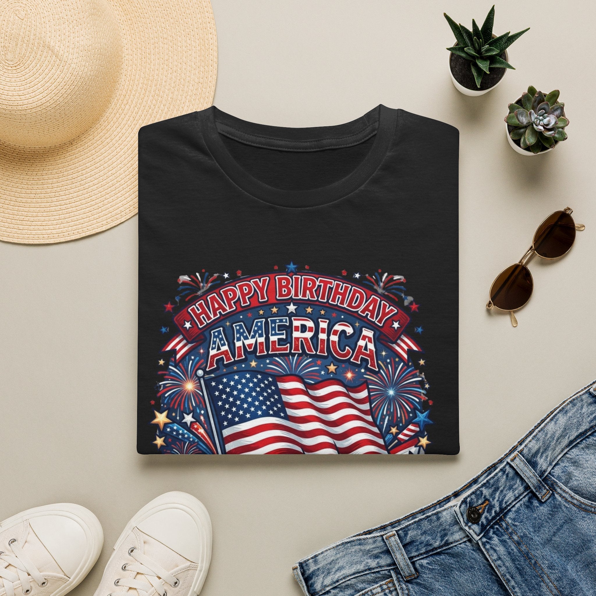T-Shirt — "Happy Birthday America" Patriotic Flag Tee for 4th of July