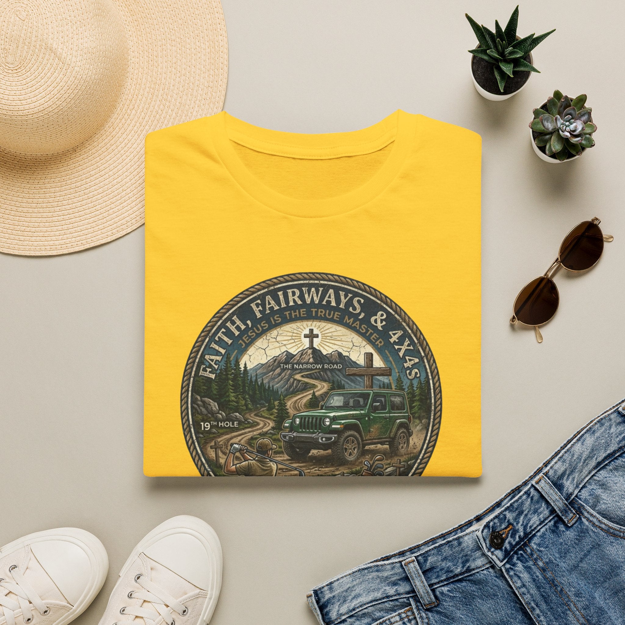 Faith, Fairways & 4x4s Graphic Tee — Outdoor Christian Adventure T-Shirt