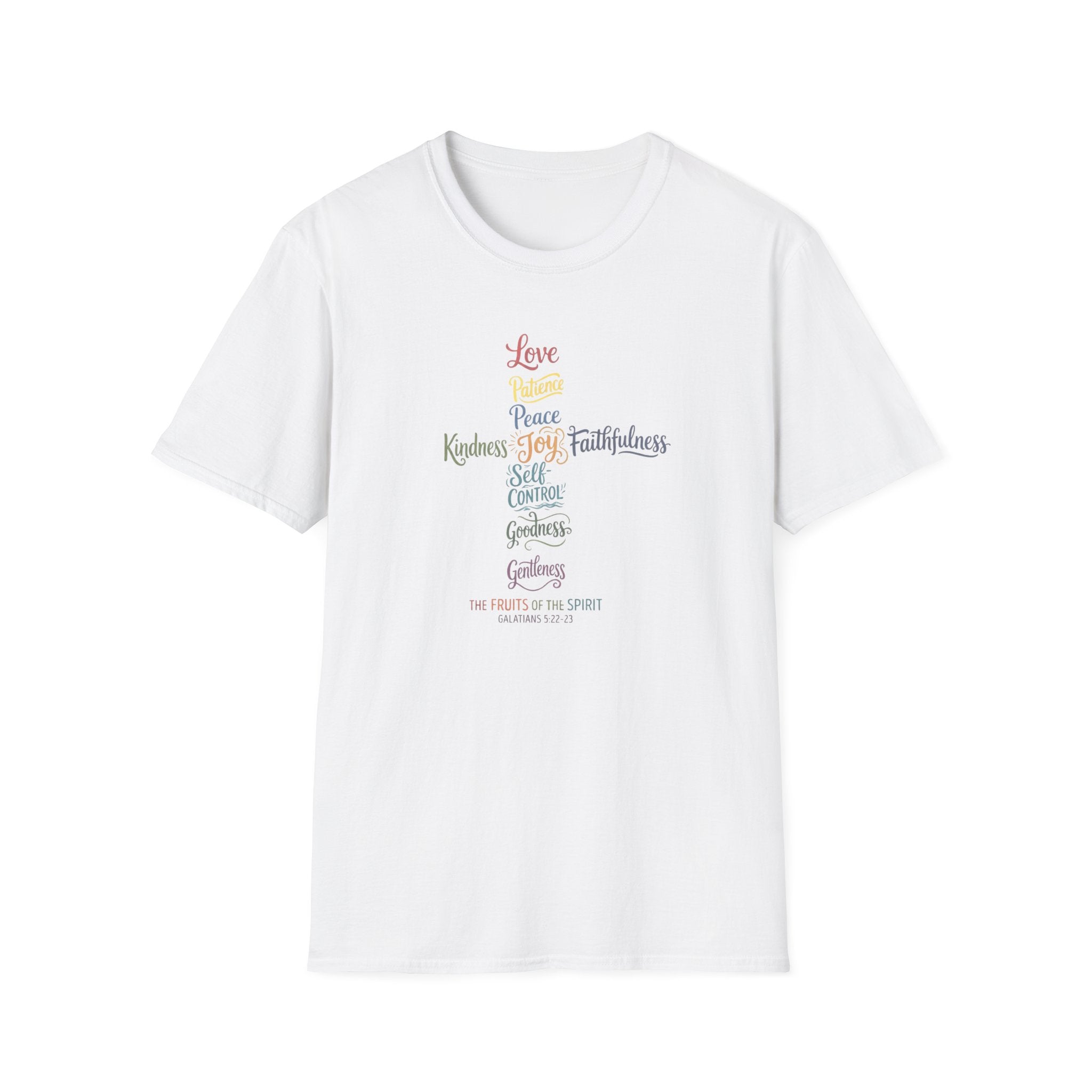 Christian Cross Word Art T-Shirt — Fruits of the Spirit Faith Tee