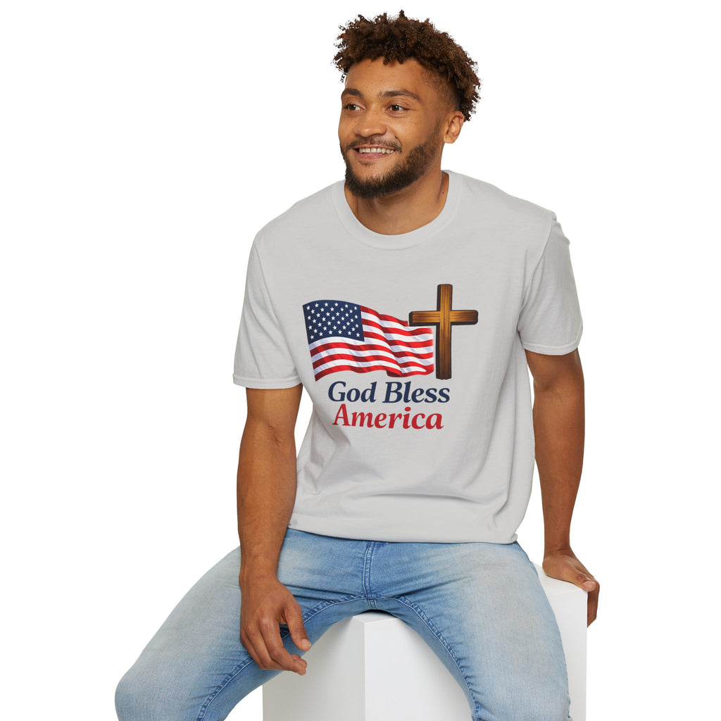 God Bless America T-Shirt — American Flag & Cross Patriotic Faith Tee
