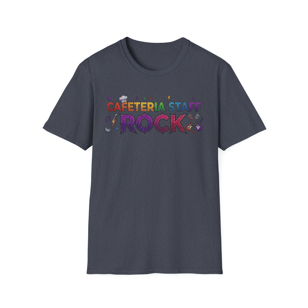 Cafeteria Staff Rock T-Shirt — Retro Rainbow School Lunch Crew Tee