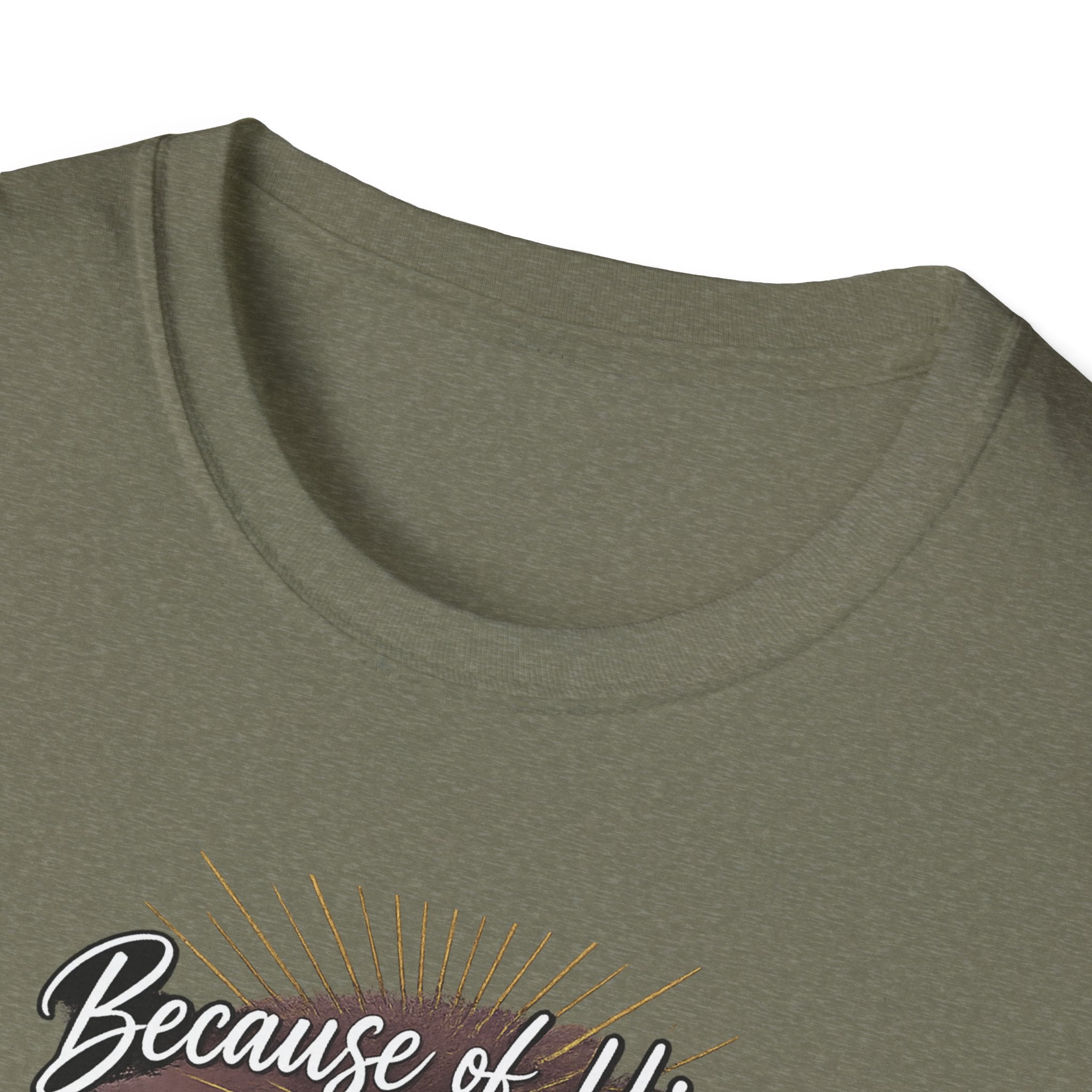 Because of Him I’m an Overcomer T-Shirt — Christian Inspirational Faith Tee