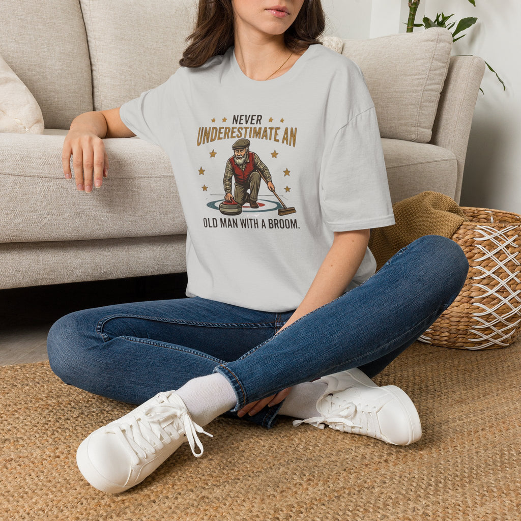T‑Shirt — "Never Underestimate an Old Man with a Broom" Vintage Curling Design