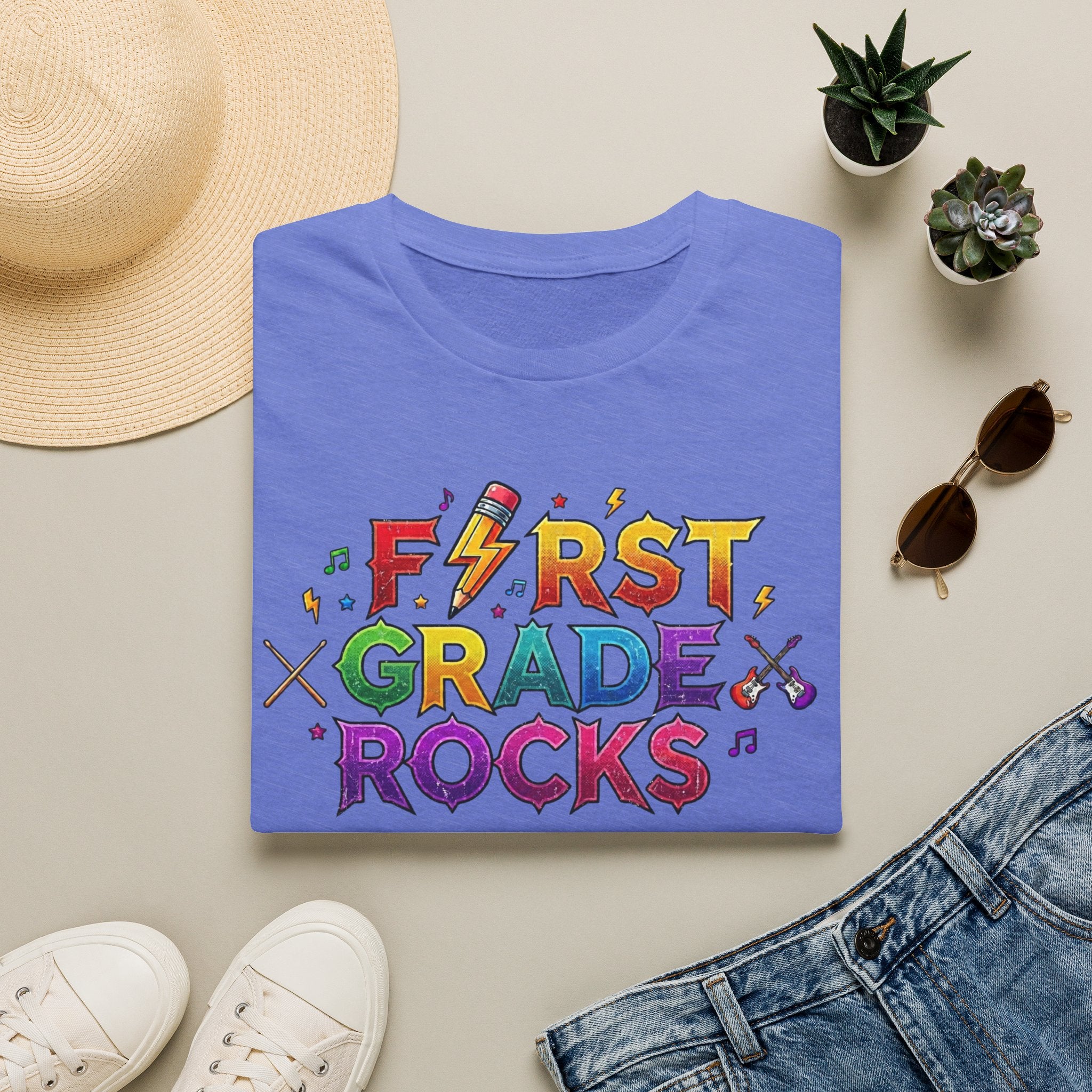First Grade Rocks T-Shirt — Colorful Back-to-School Tee for Teachers & Students