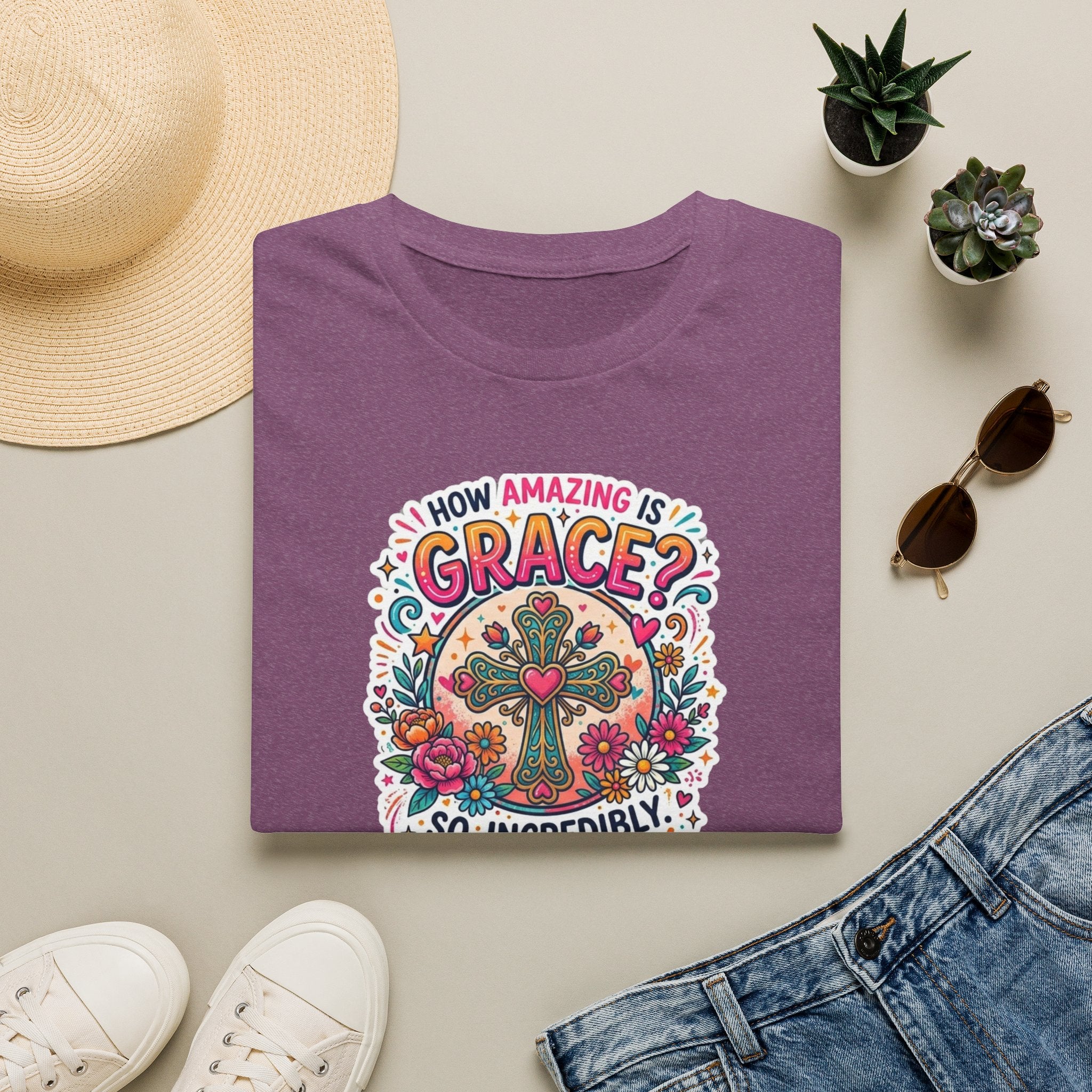 How Amazing Is Grace? Floral Cross T-Shirt — Inspirational Christian Tee