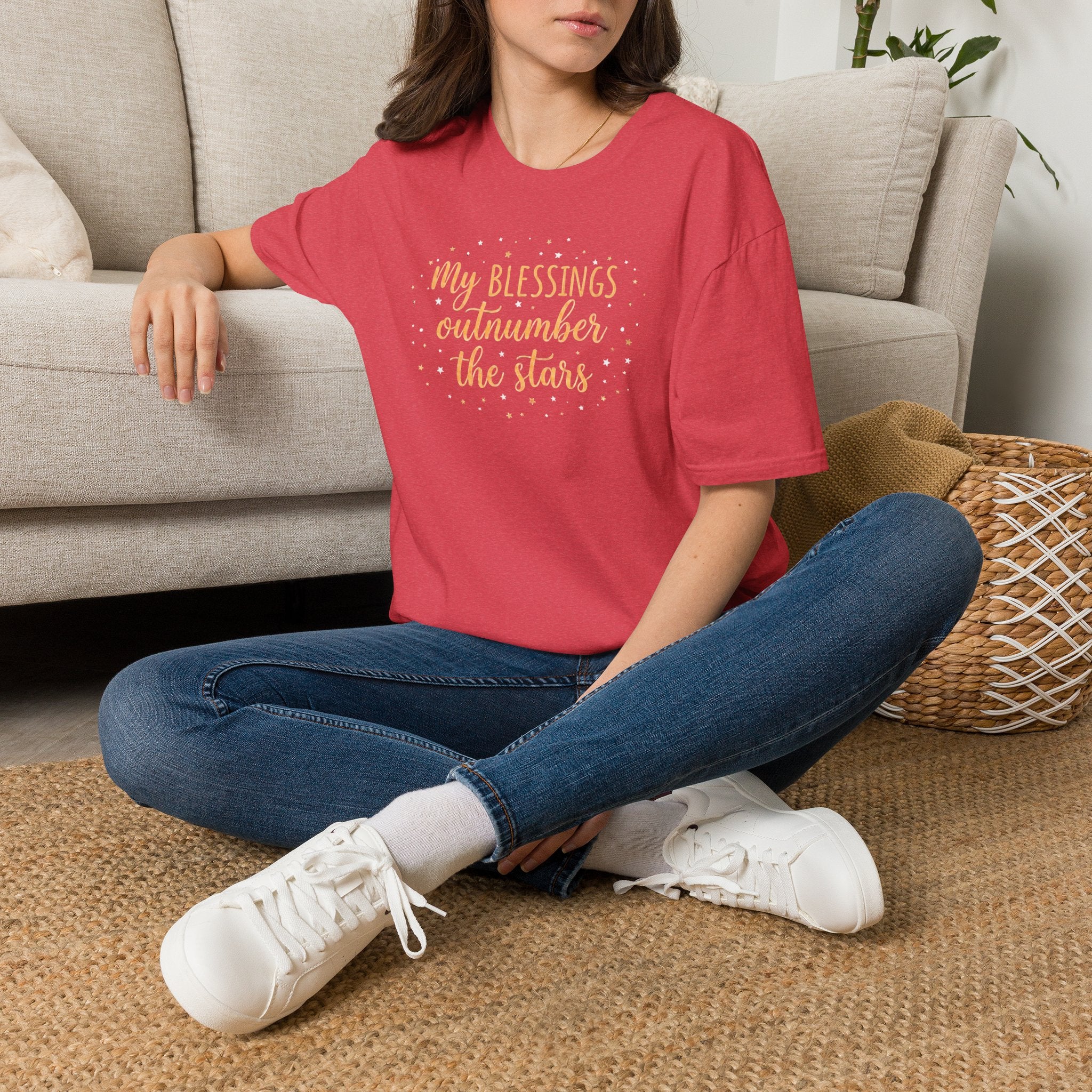 T-Shirt — “My Blessings Outnumber the Stars” Inspirational Script Tee
