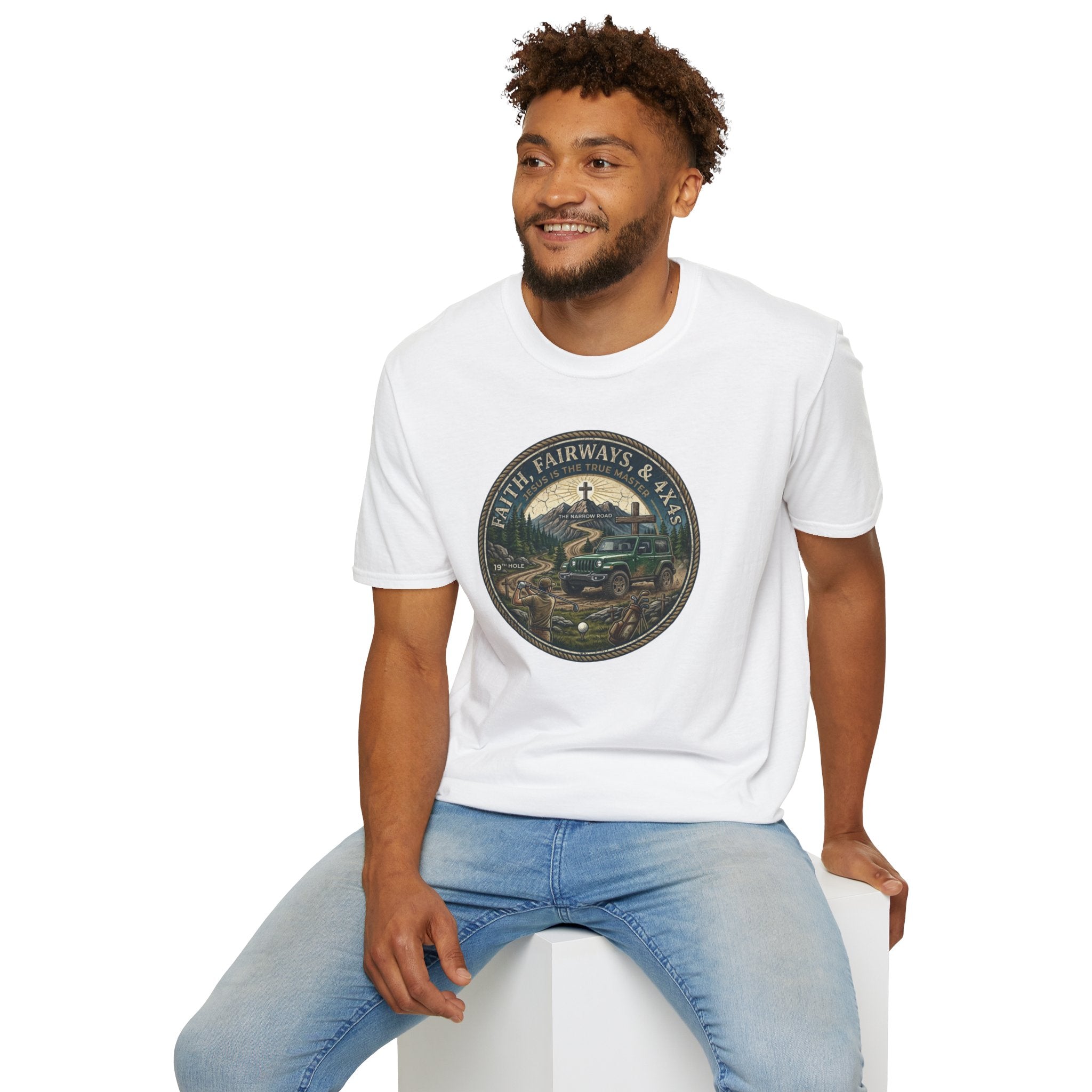 Faith, Fairways & 4x4s Graphic Tee — Outdoor Christian Adventure T-Shirt
