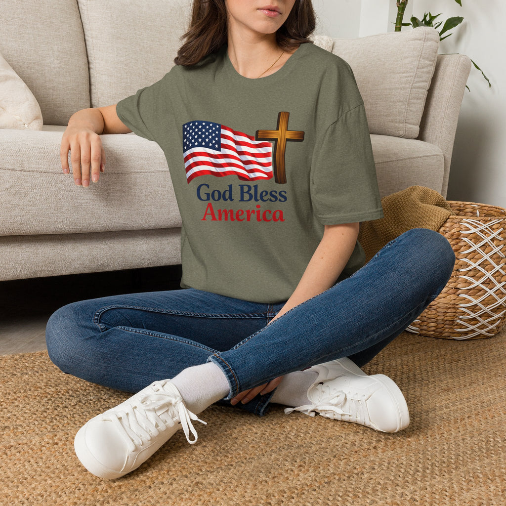 God Bless America T-Shirt — American Flag & Cross Patriotic Faith Tee