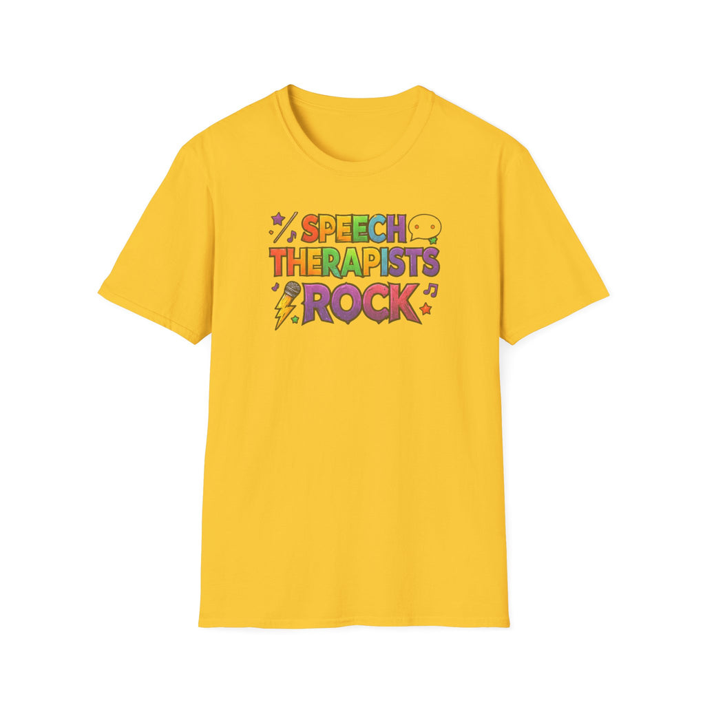 Speech Therapists Rock T-Shirt — Colorful Retro Graphic Tee for SLPs