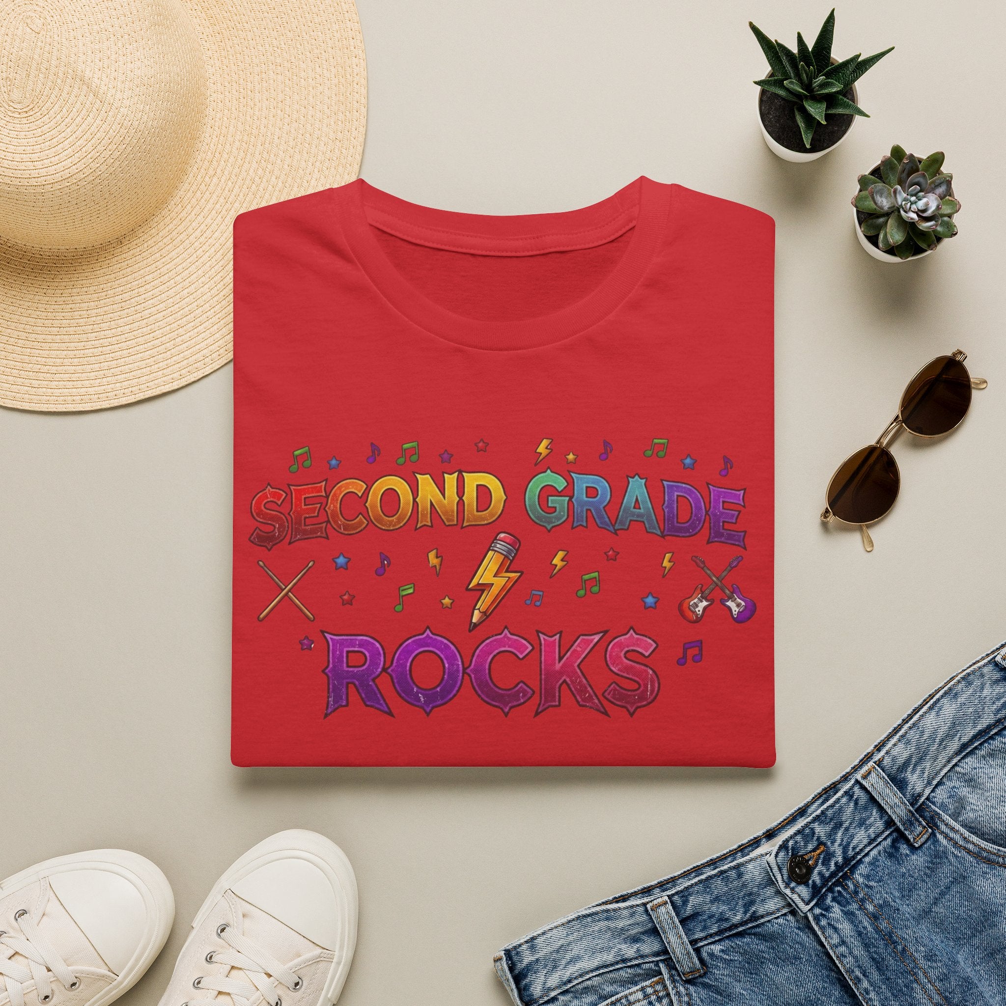 Second Grade Rocks T-Shirt — Fun Teacher & Student School Spirit Tee