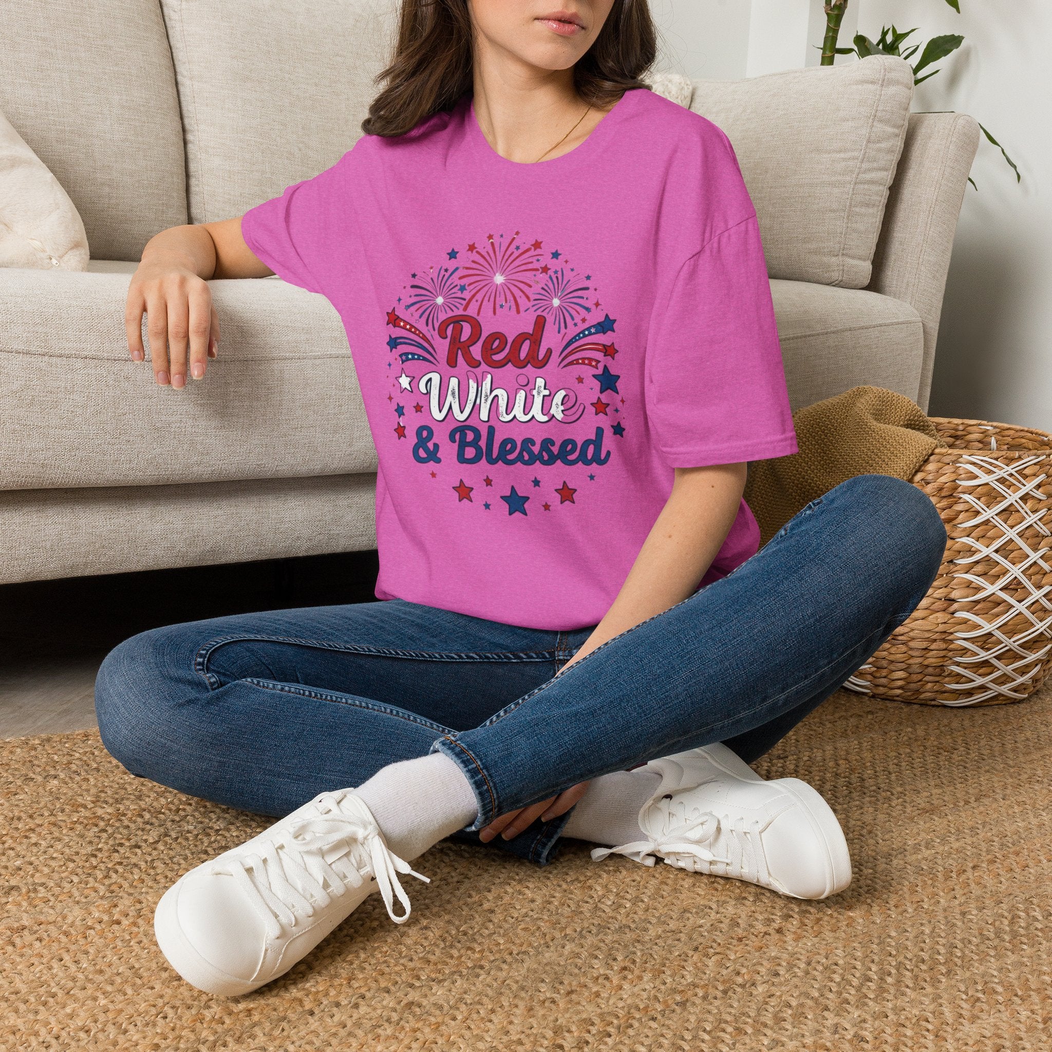 T-Shirt — "Red White & Blessed" Patriotic Fireworks Tee for 4th of July