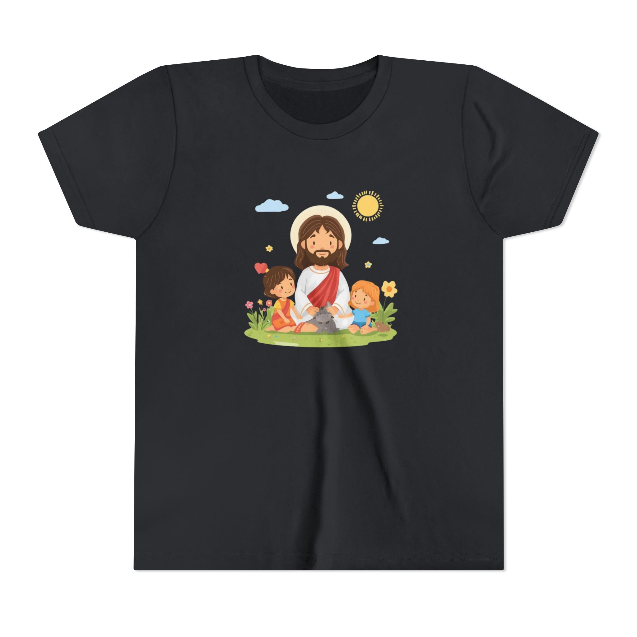 Youth Tee — Cute Jesus with Children Illustration Faith Shirt