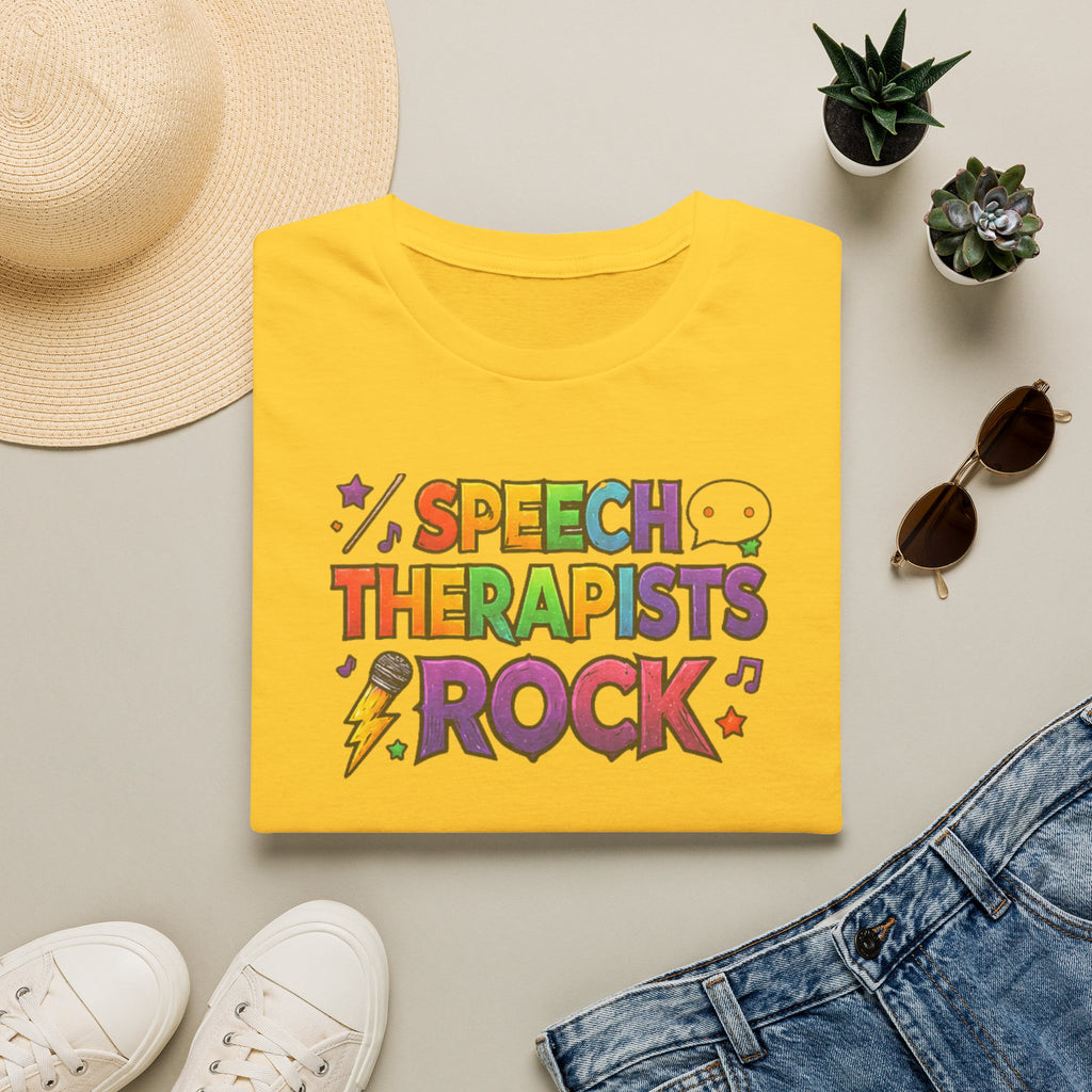 Speech Therapists Rock T-Shirt — Colorful Retro Graphic Tee for SLPs