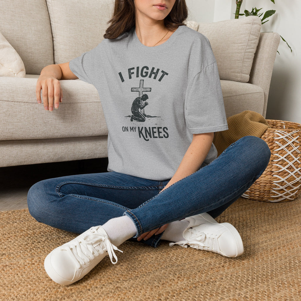 T-Shirt — "I Fight on My Knees" Prayer Graphic