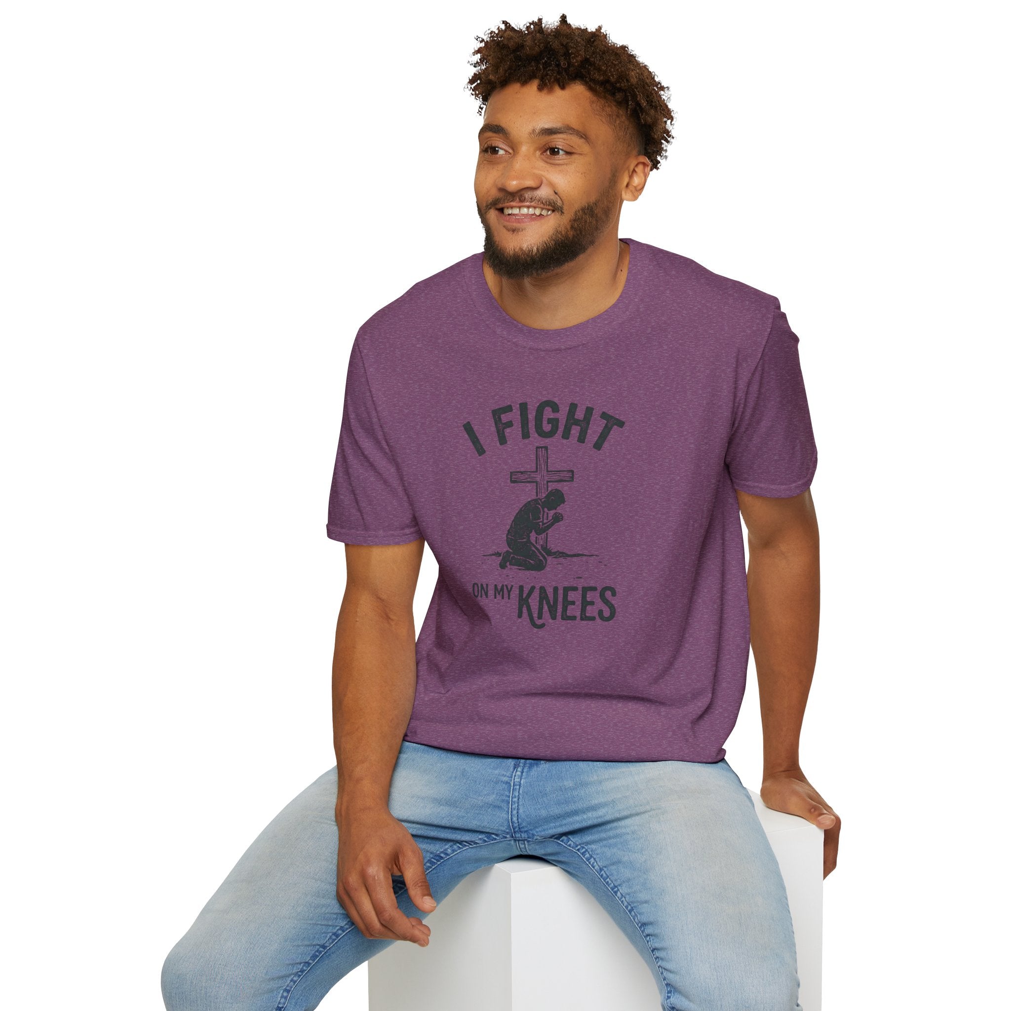 T-Shirt — "I Fight on My Knees" Prayer Graphic