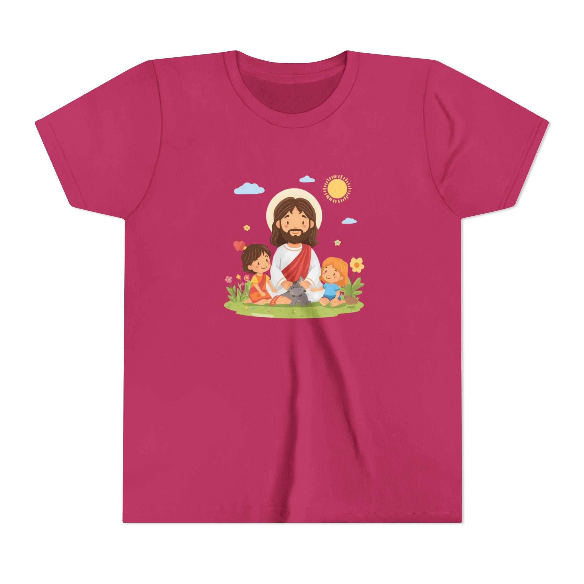 Youth Tee — Cute Jesus with Children Illustration Faith Shirt