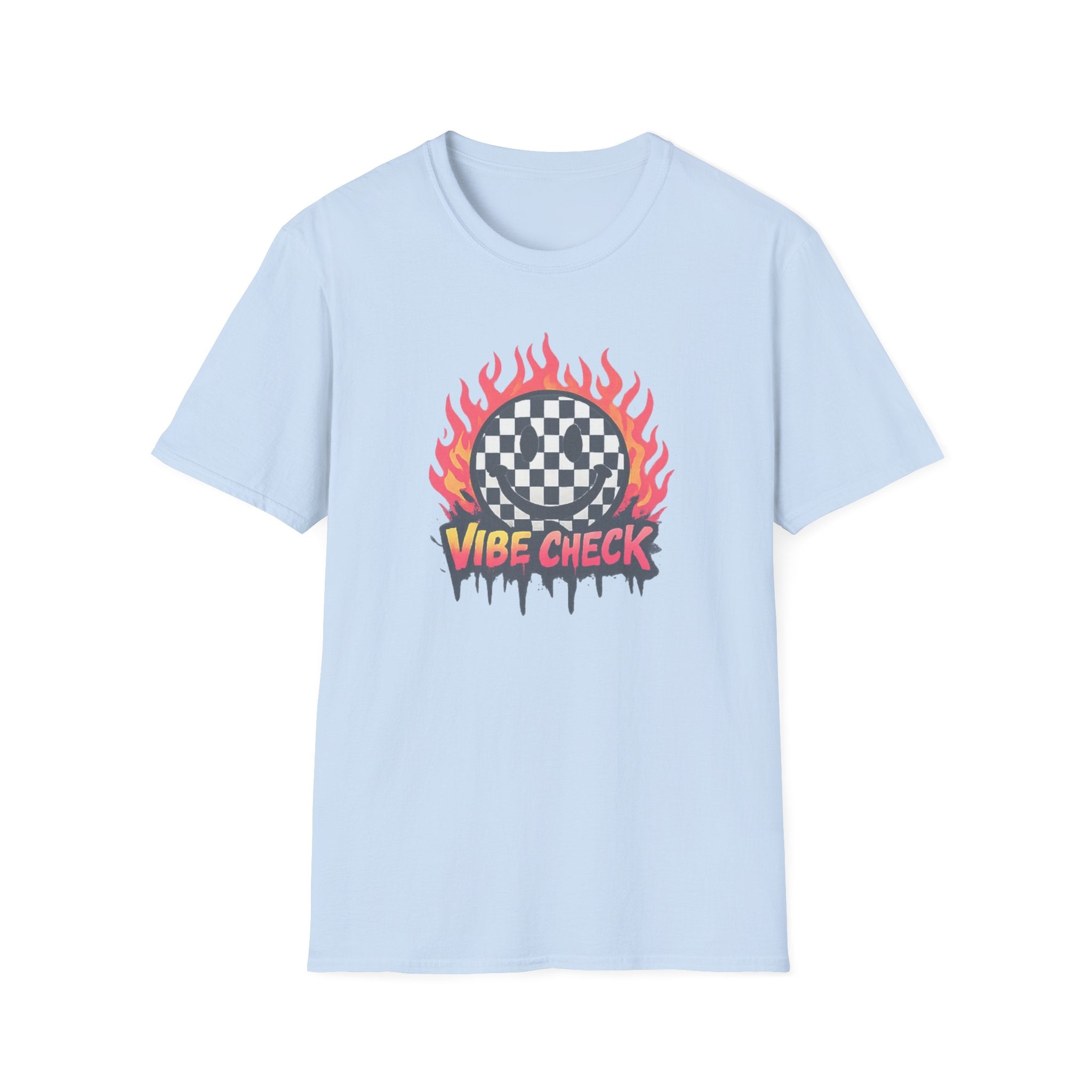 Vibe Check Graphic T-Shirt — Checkerboard Flame Design