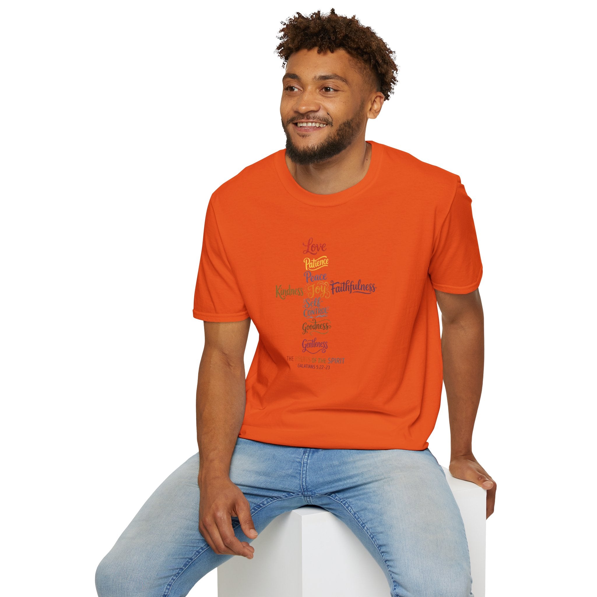 Christian Cross Word Art T-Shirt — Fruits of the Spirit Faith Tee