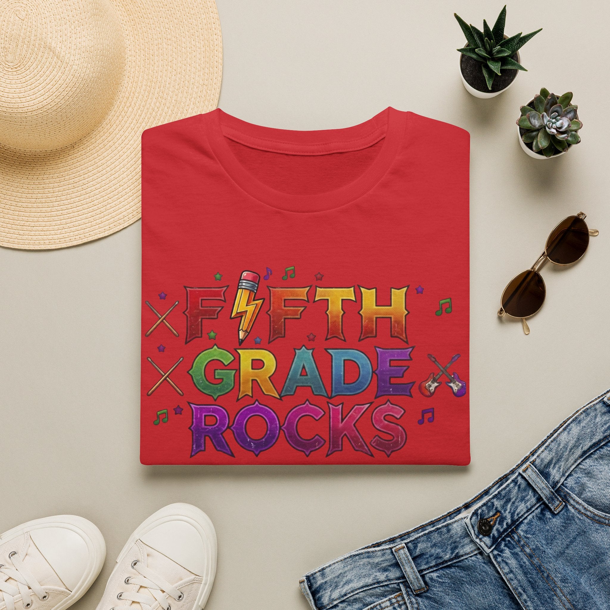 Fifth Grade Rocks T-Shirt — Colorful Back-to-School Teacher & Student Tee