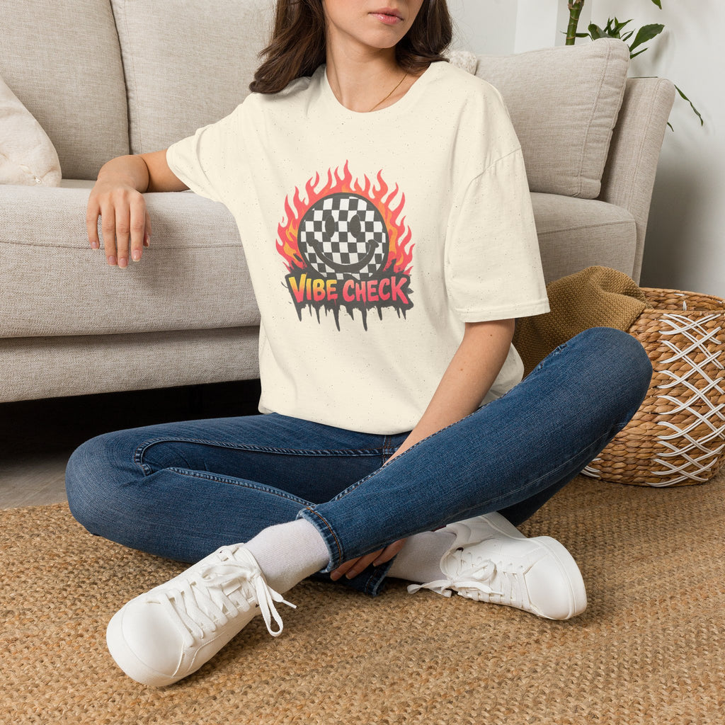 Vibe Check Graphic T-Shirt — Checkerboard Flame Design