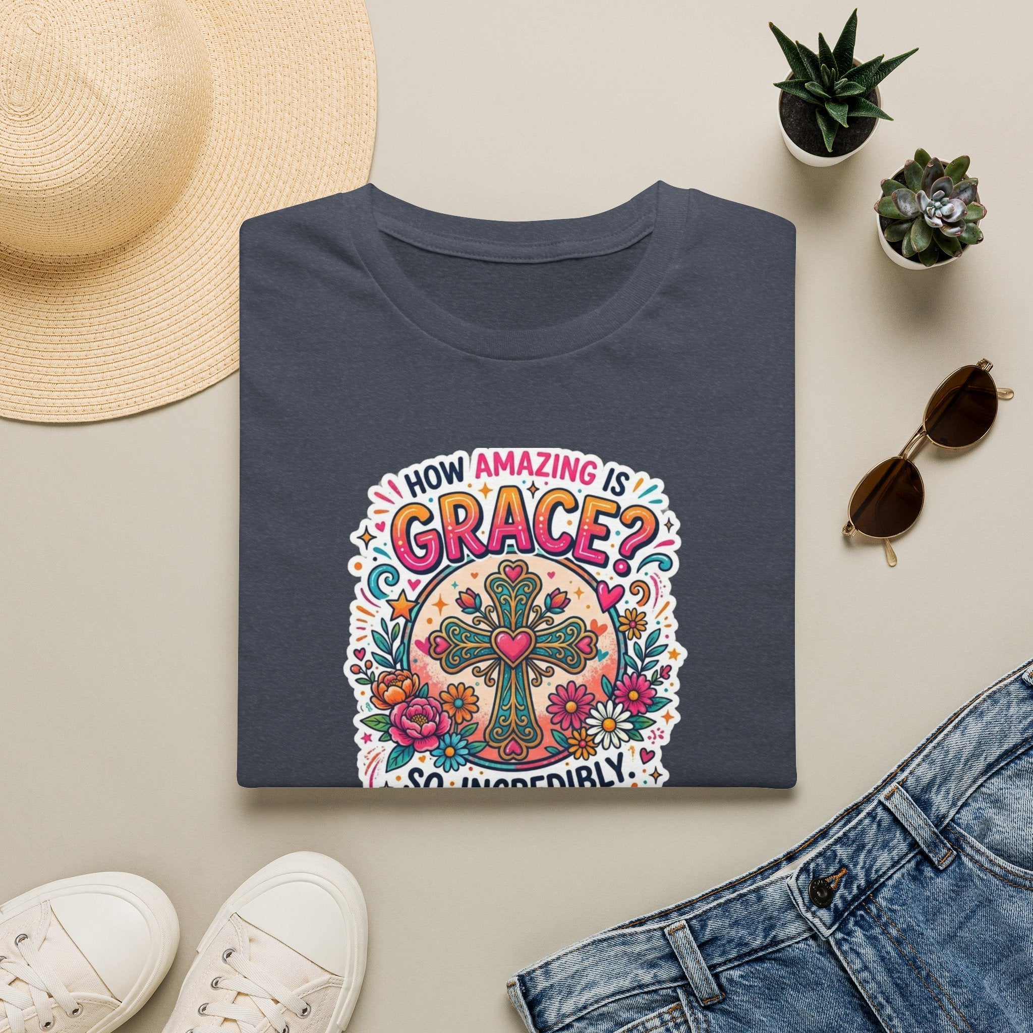 How Amazing Is Grace? Floral Cross T-Shirt — Inspirational Christian Tee