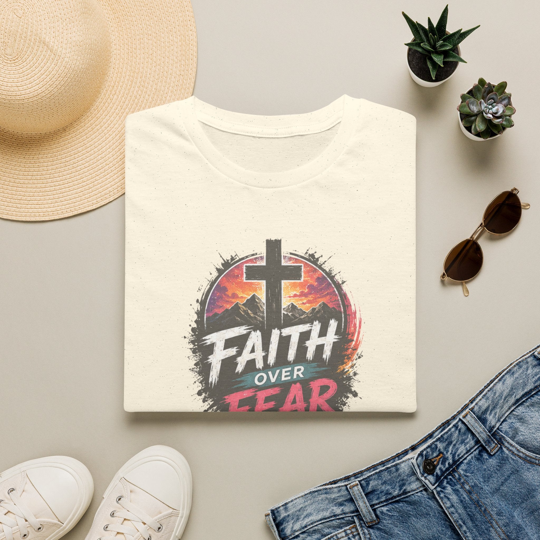 Faith Over Fear T‑Shirt — Christian Cross Inspirational Tee